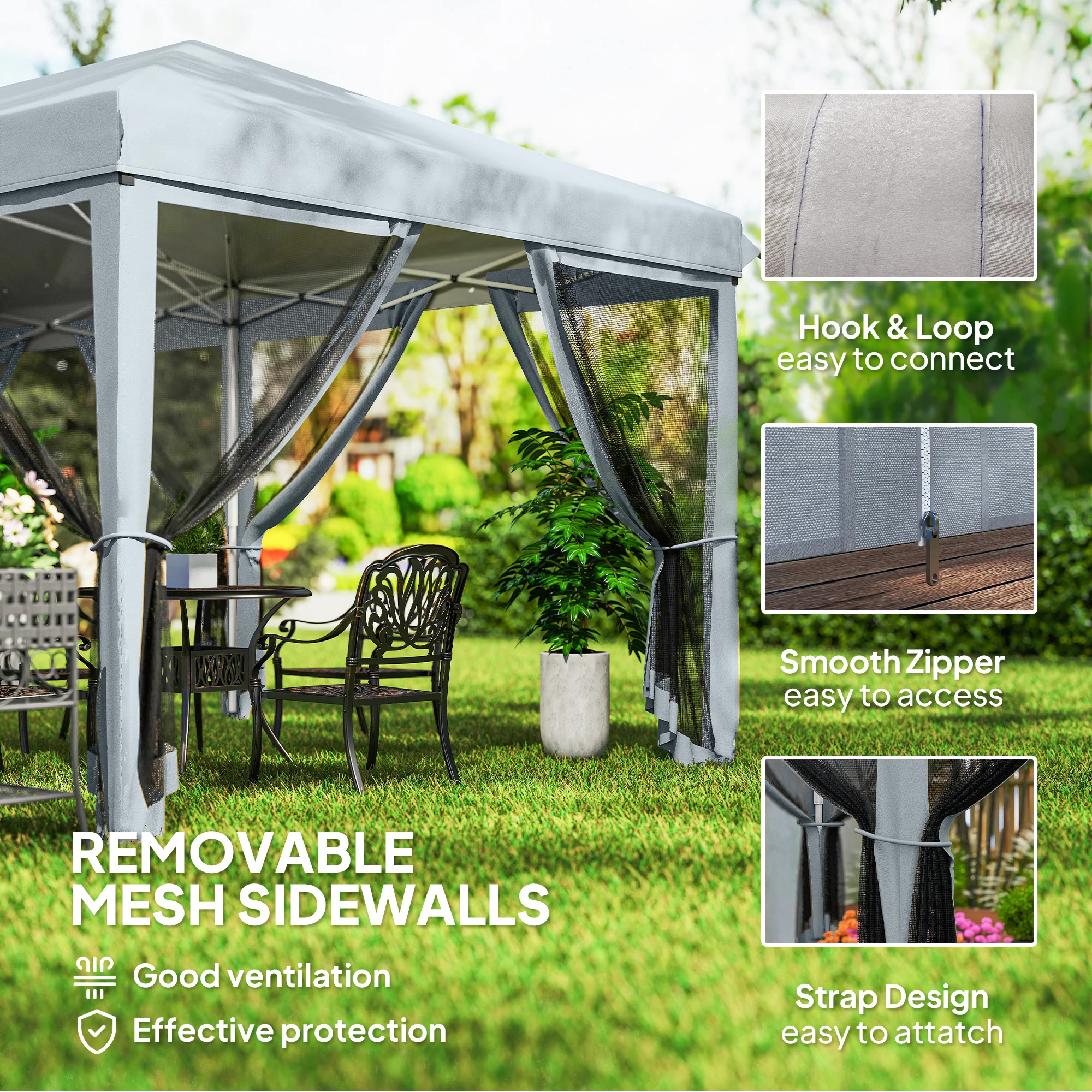 10' x 20' Pop-Up Canopy Tent with Removable Mesh Sidewall Netting, Grey - Image 8