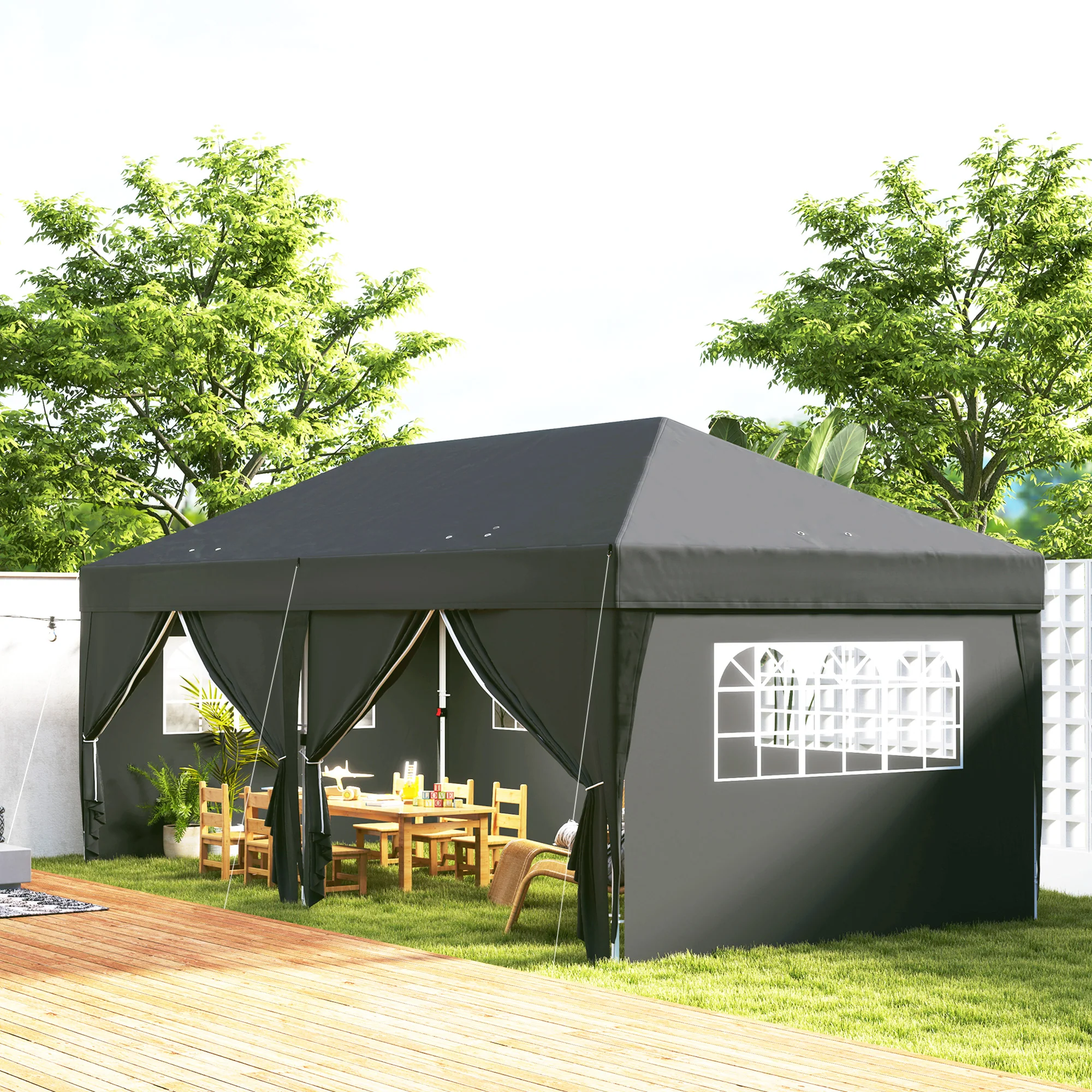 10' x 20' Pop Up Canopy with 6 Walls & Steel Frame, Easy Assemble with Carrying Bag, Black - Image 3