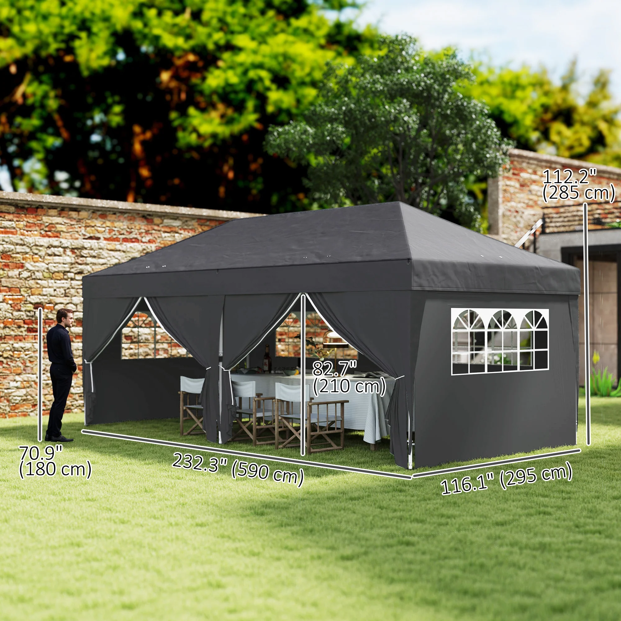 10' x 20' Pop Up Canopy with 6 Walls & Steel Frame, Easy Assemble with Carrying Bag, Black - Image 5