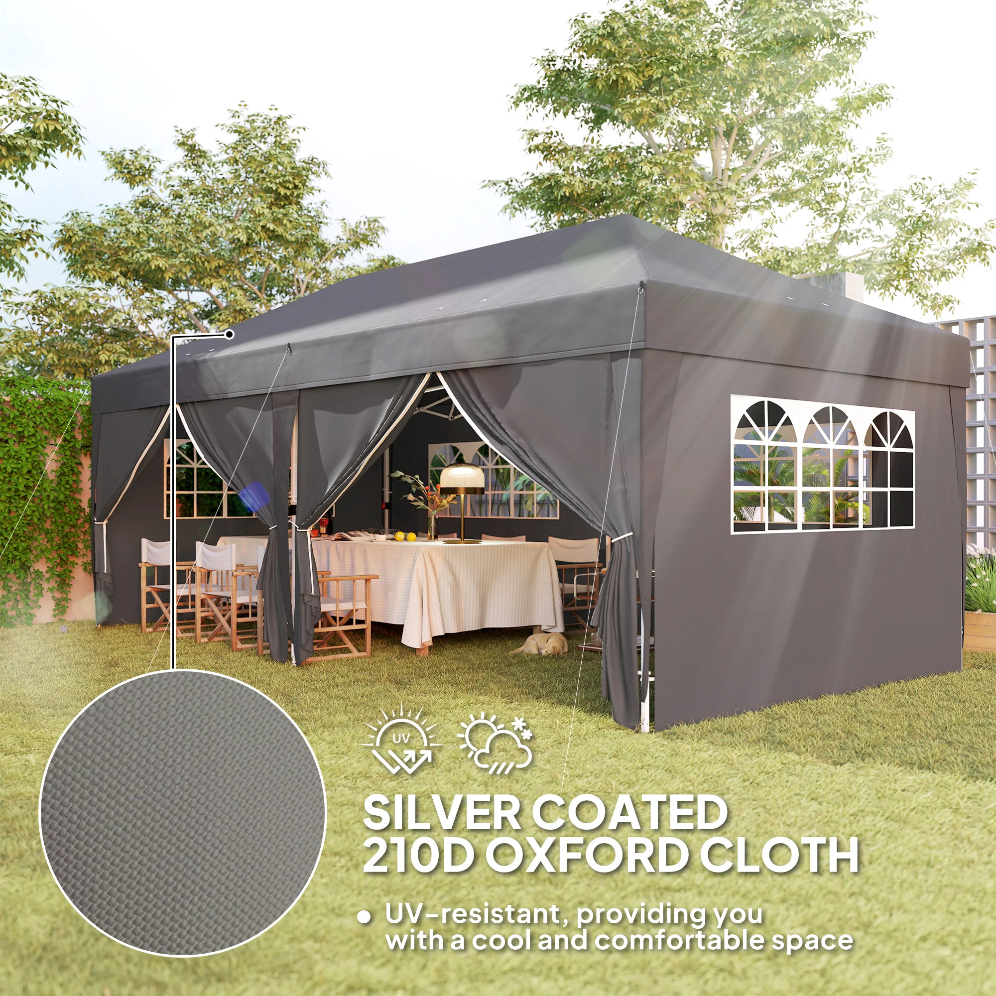 10' x 20' Pop Up Canopy with 6 Walls & Steel Frame, Easy Assemble with Carrying Bag, Black - Image 7