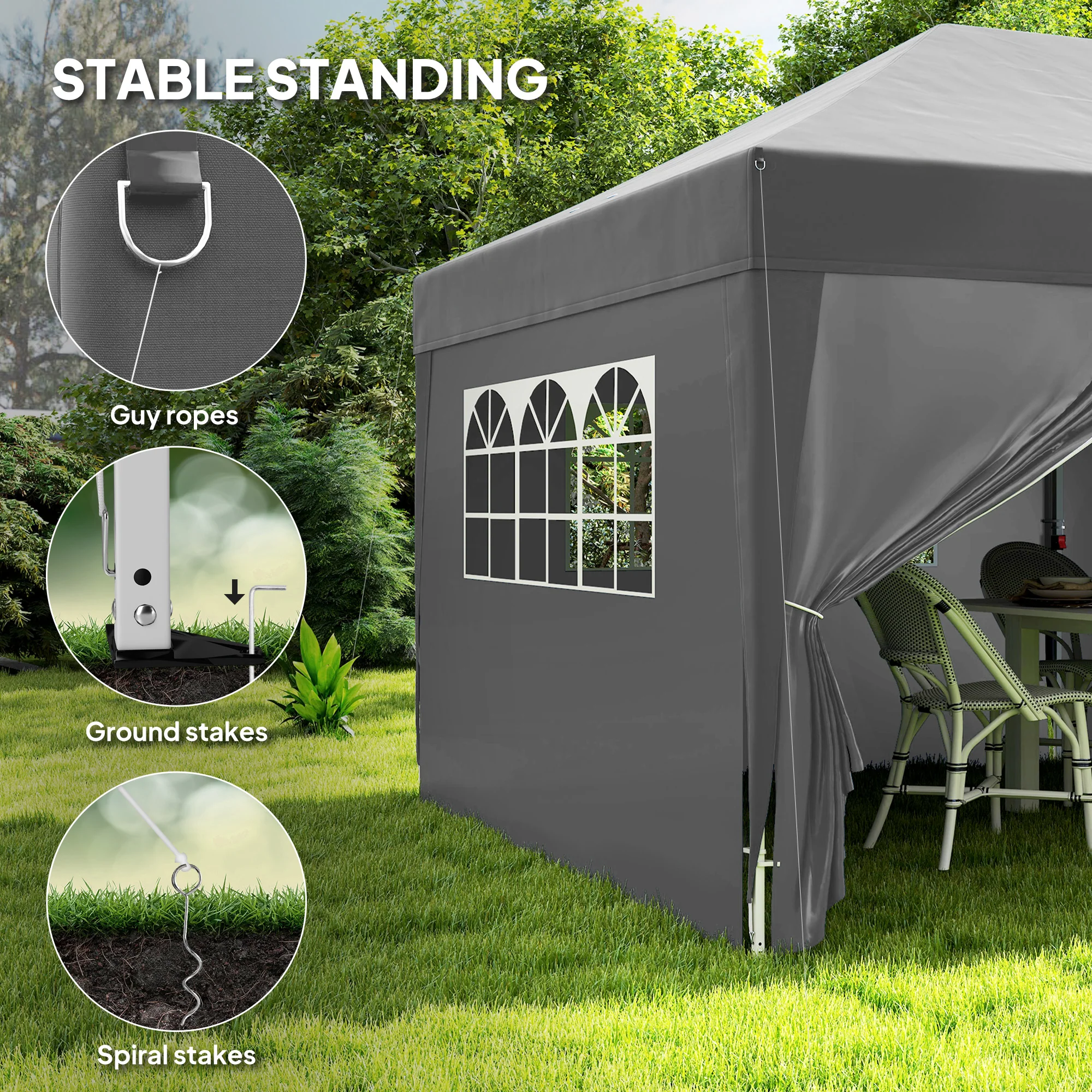 10' x 20' Pop Up Canopy with 6 Walls & Steel Frame, Easy Assemble with Carrying Bag, Black - Image 8