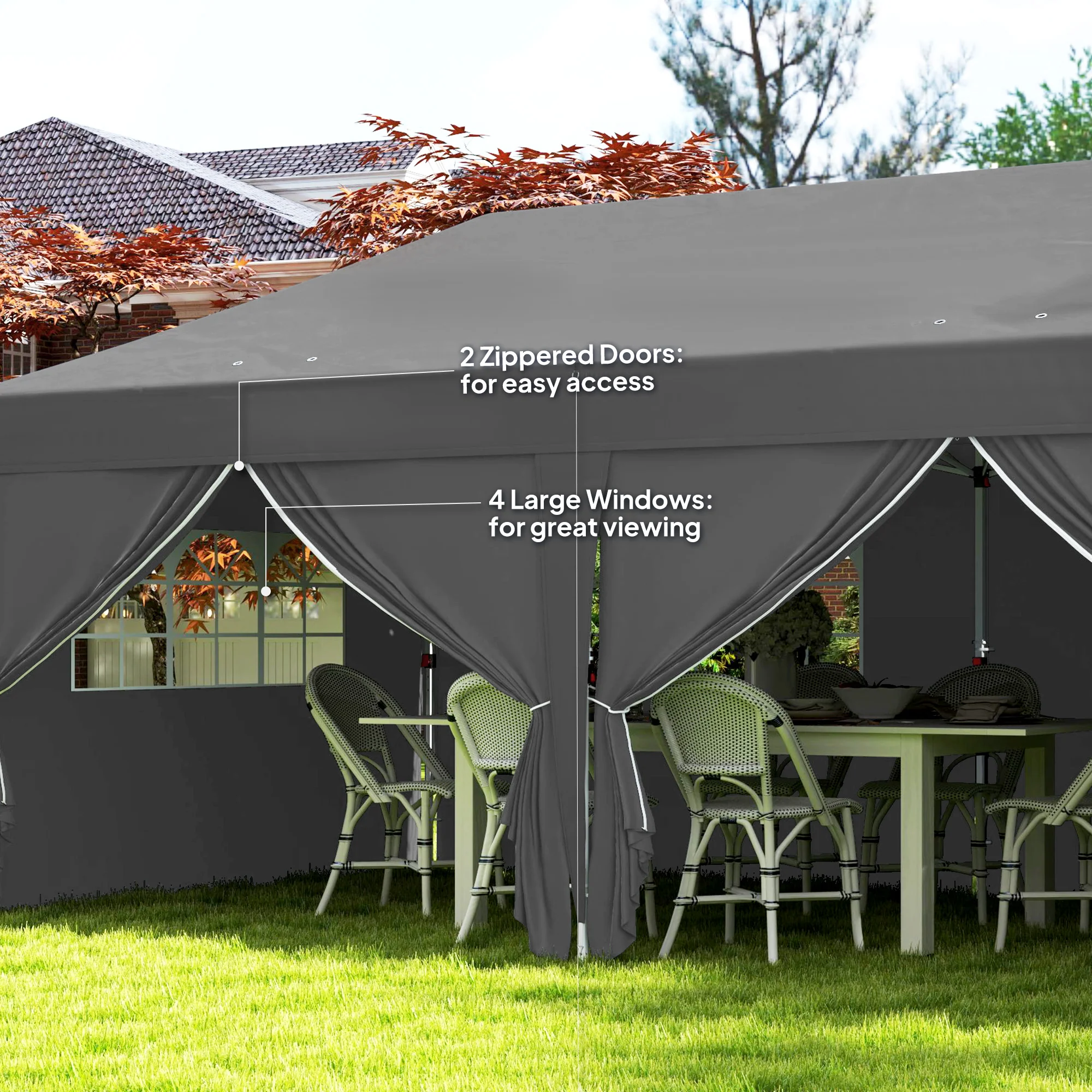 10' x 20' Pop Up Canopy with 6 Walls & Steel Frame, Easy Assemble with Carrying Bag, Black - Image 9