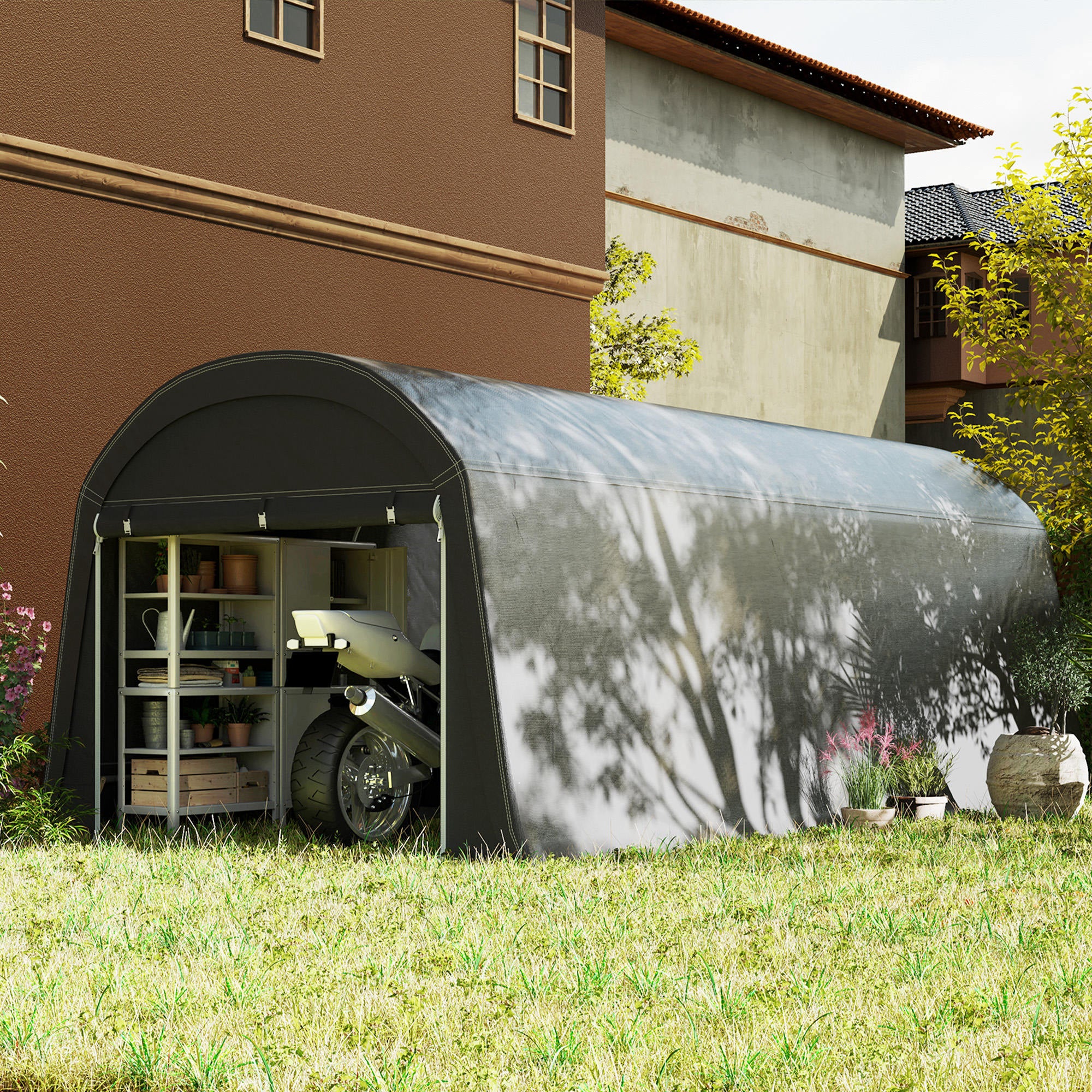 10' x 20' Portable Shed with Roll-up Zipper Door, Dark Grey - Image 11