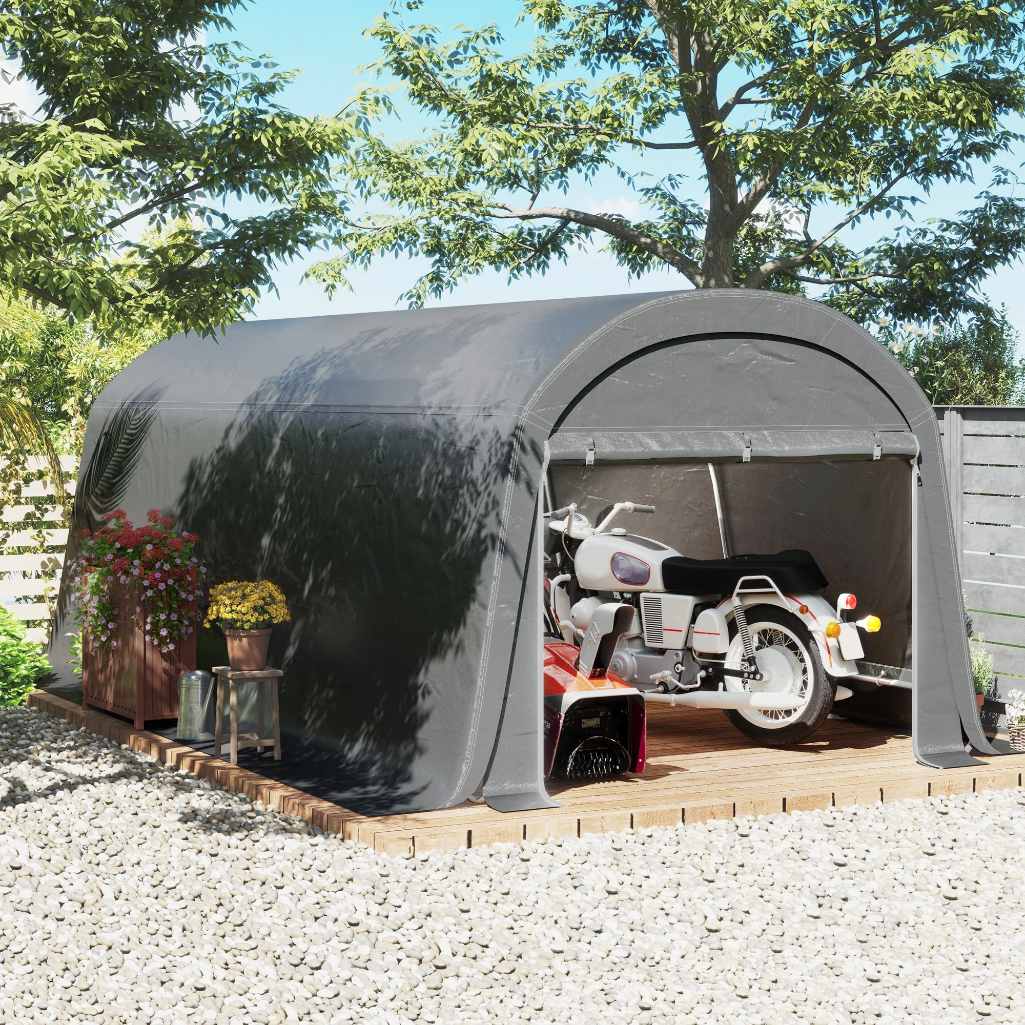 10' x 20' Portable Shed with Roll-up Zipper Door, Dark Grey - Image 3