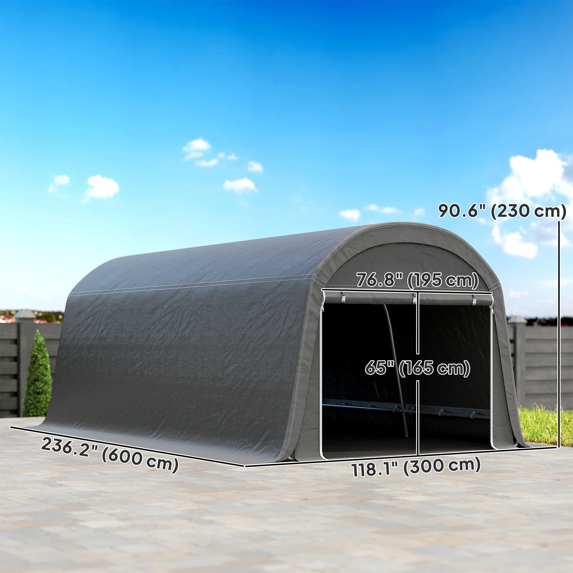 10' x 20' Portable Shed with Roll-up Zipper Door, Dark Grey - Image 5