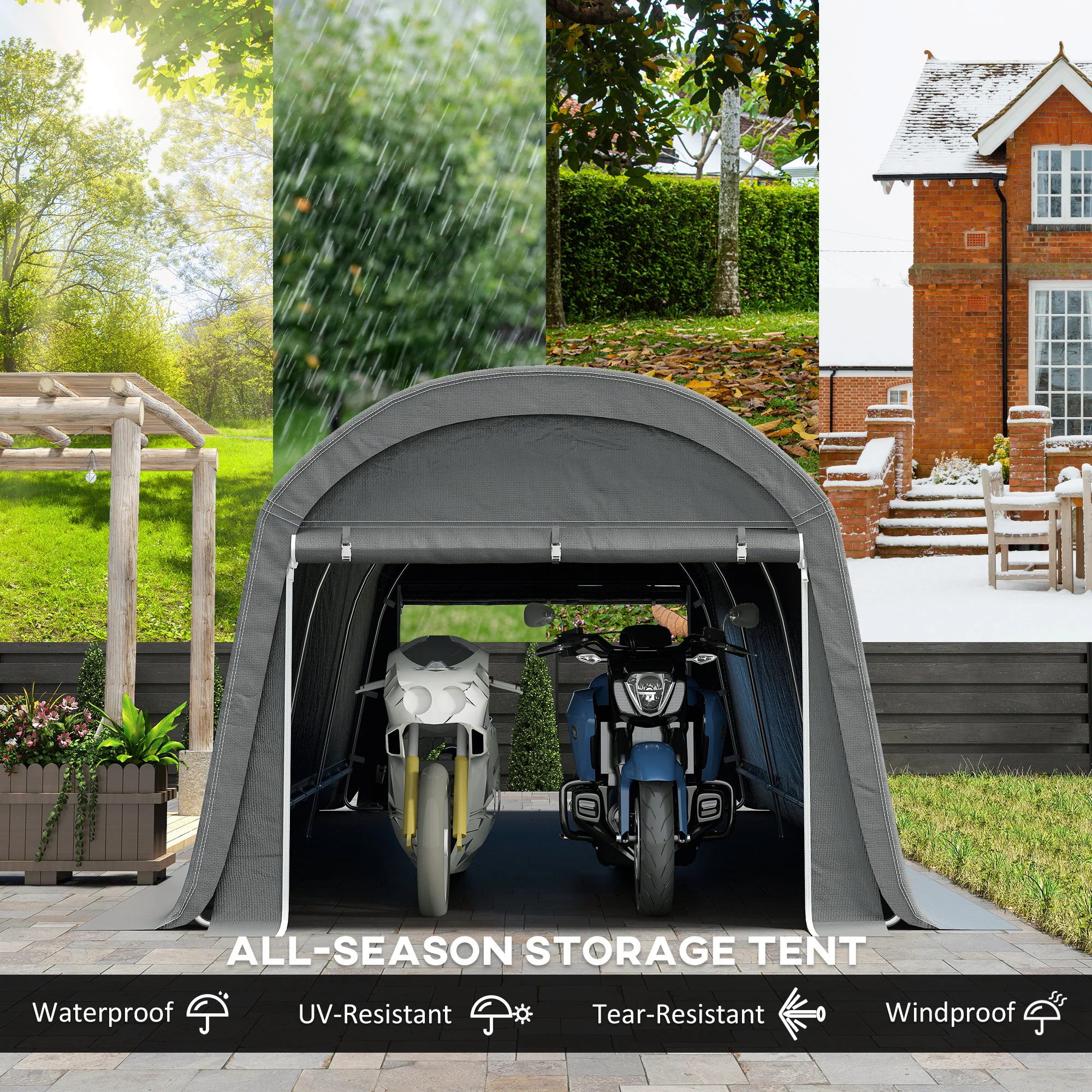 10' x 20' Portable Shed with Roll-up Zipper Door, Dark Grey - Image 6