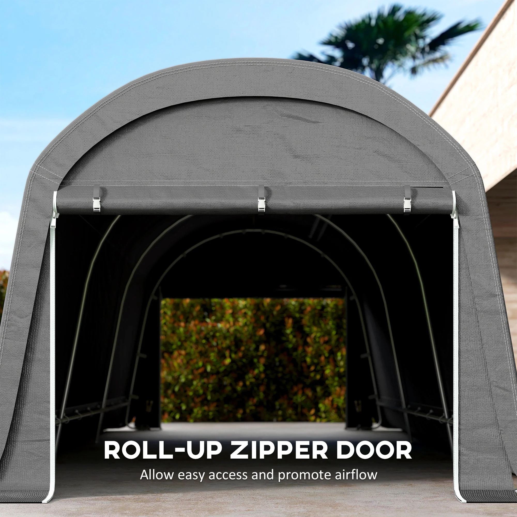10' x 20' Portable Shed with Roll-up Zipper Door, Dark Grey - Image 8