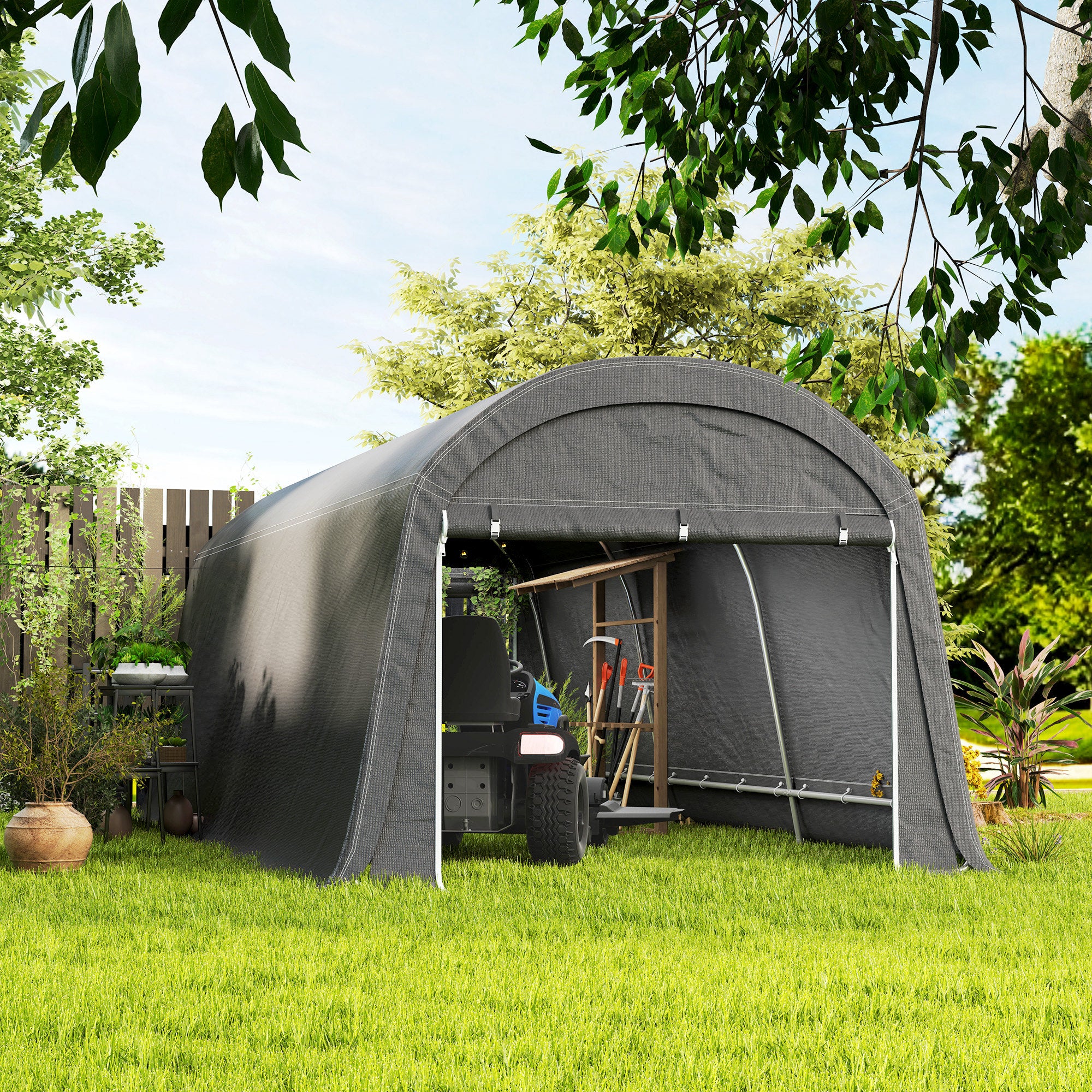 10' x 20' Portable Shed with Roll-up Zipper Door, Dark Grey - Image 9