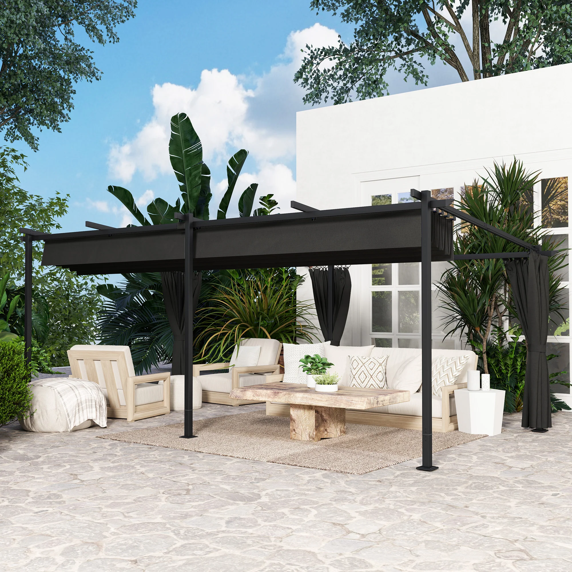 10' x 20' Retractable Pergola with Sidewalls, UPF30+, Dark Grey - Image 11
