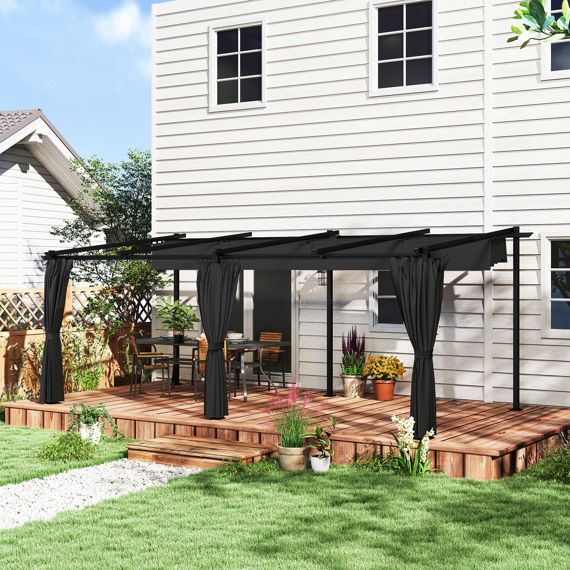 10' x 20' Retractable Pergola with Sidewalls, UPF30+, Dark Grey - Image 3