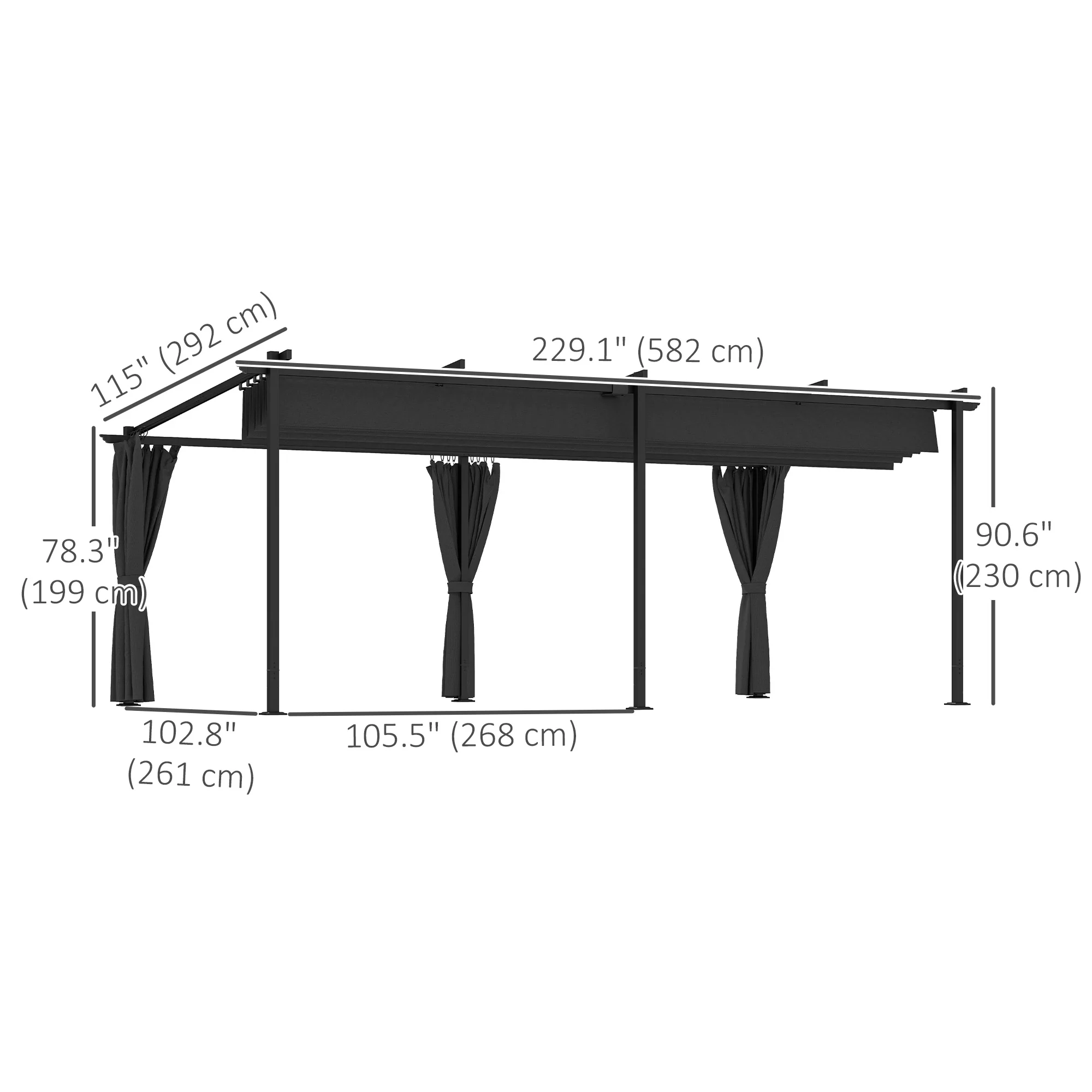 10' x 20' Retractable Pergola with Sidewalls, UPF30+, Dark Grey - Image 5