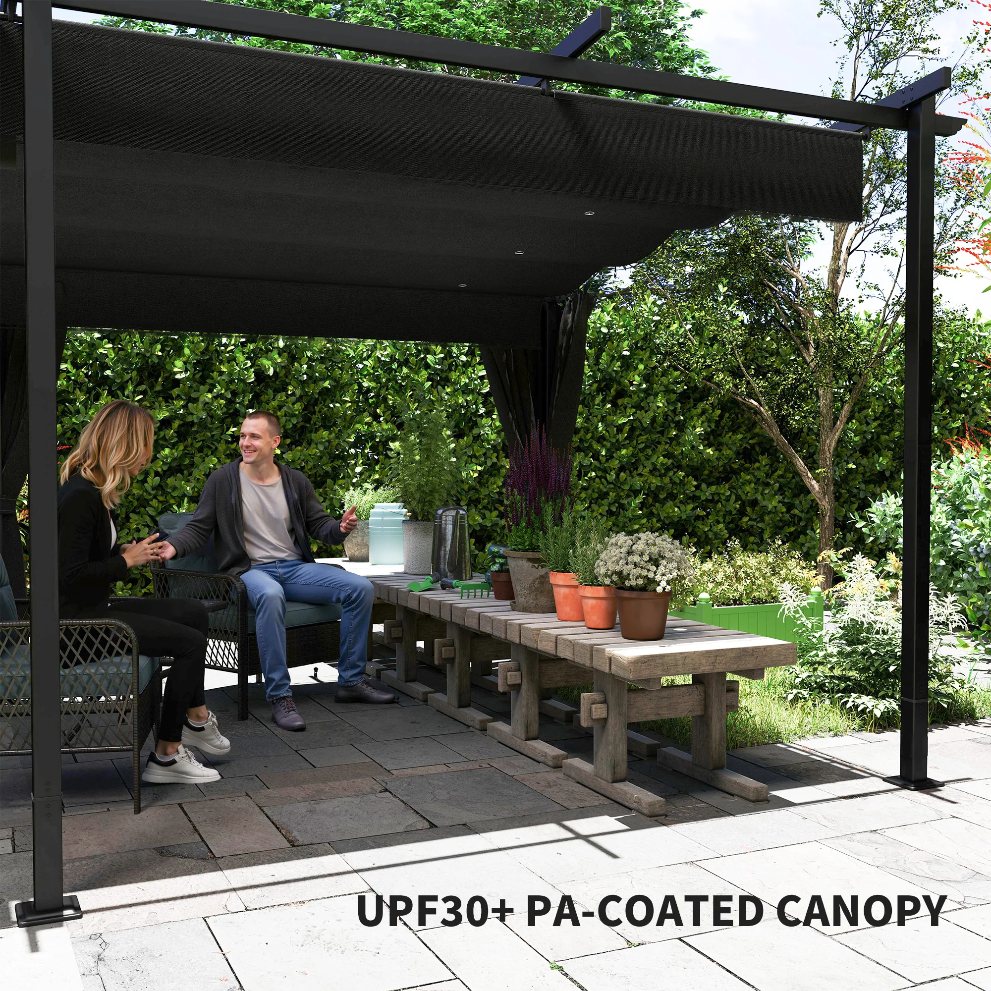 10' x 20' Retractable Pergola with Sidewalls, UPF30+, Dark Grey - Image 8