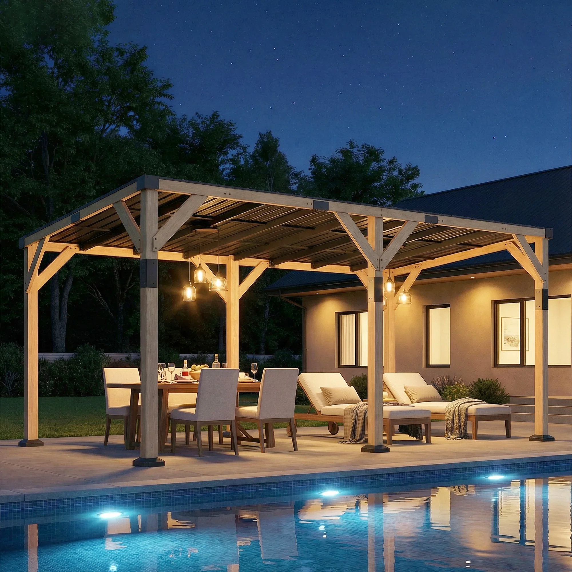 PerArbor 10' x 20' Wooden Lean-to Gazebo with Galvanized Steel Sloped Roof, Light Walnut - Image 11