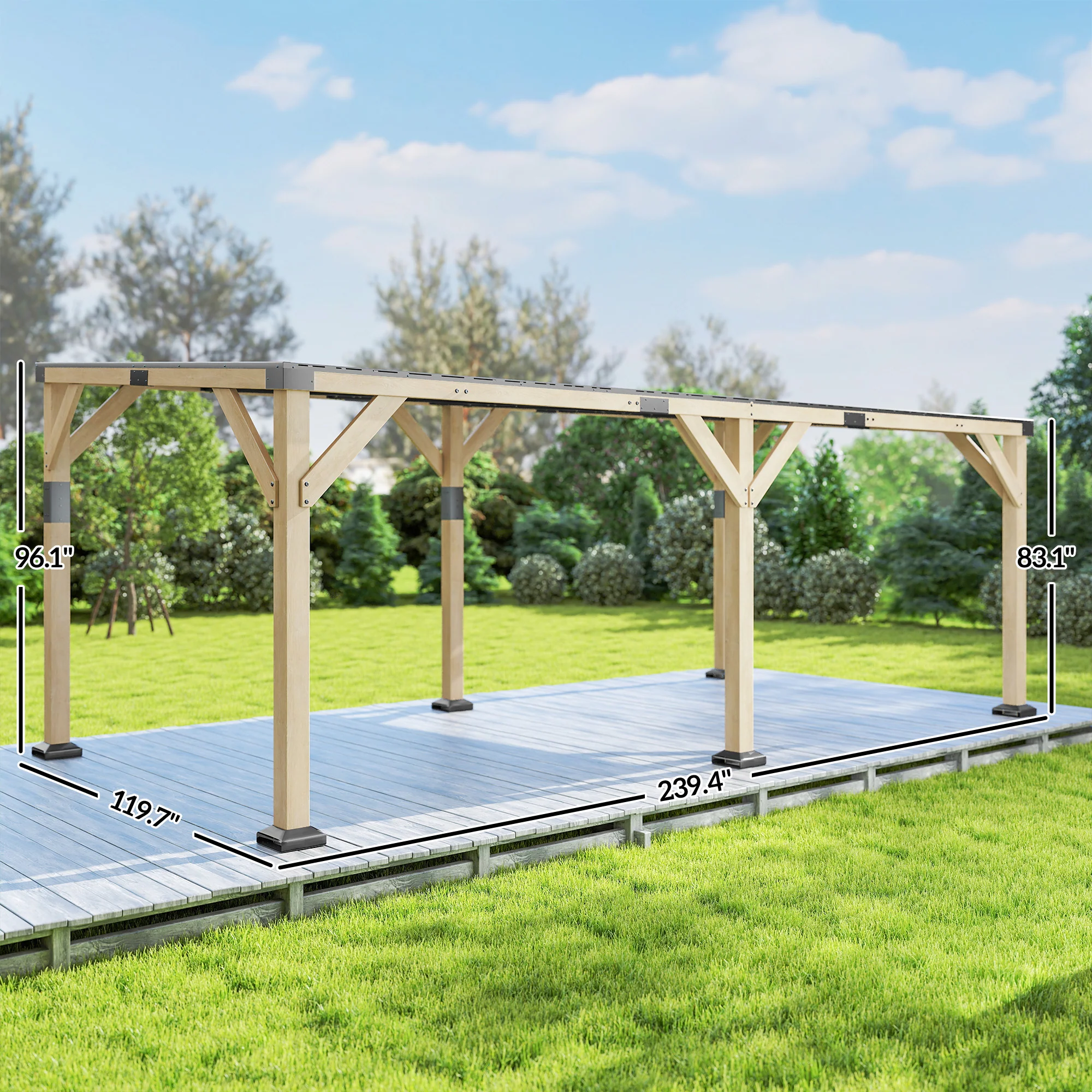 PerArbor 10' x 20' Wooden Lean-to Gazebo with Galvanized Steel Sloped Roof, Light Walnut - Image 5
