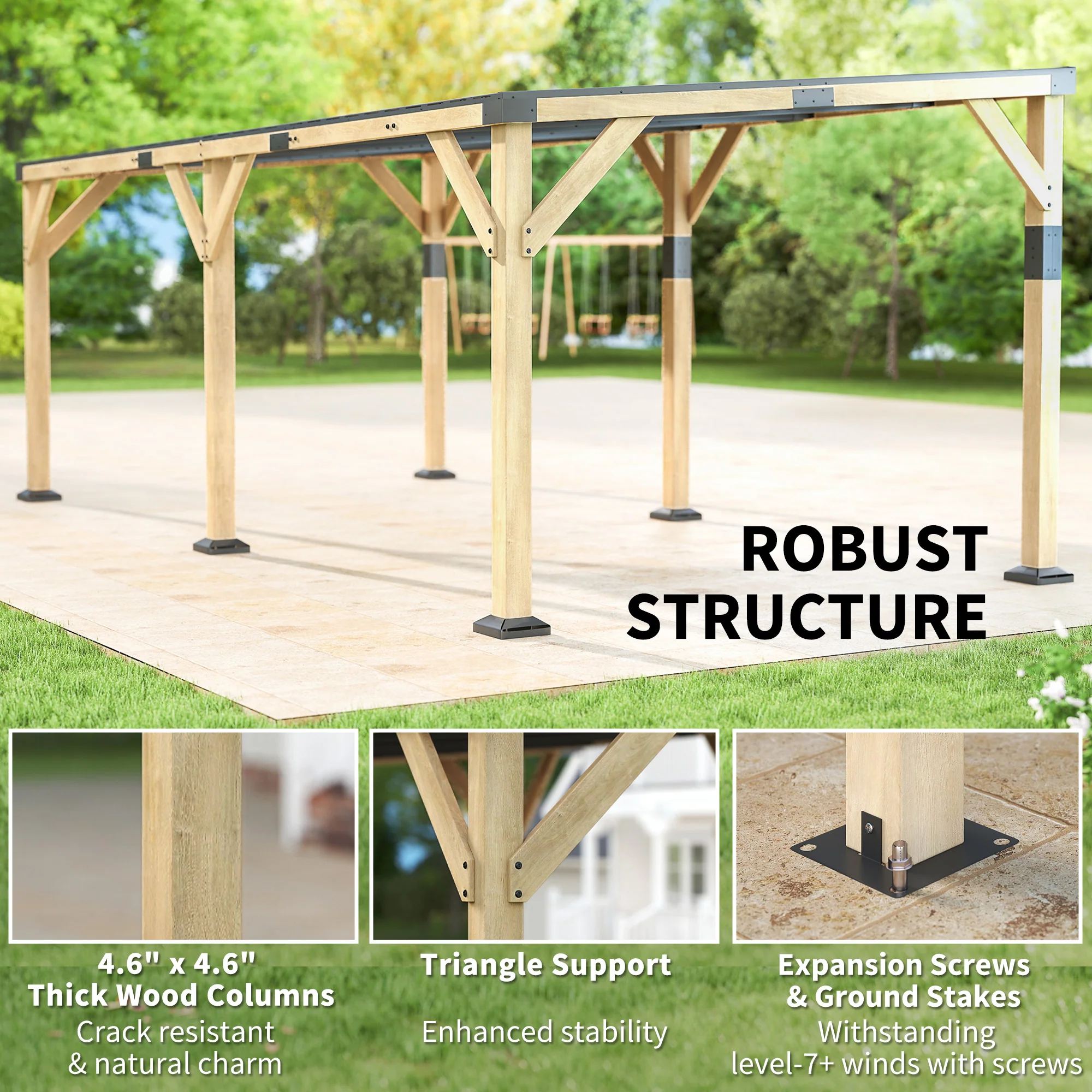 PerArbor 10' x 20' Wooden Lean-to Gazebo with Galvanized Steel Sloped Roof, Light Walnut - Image 7