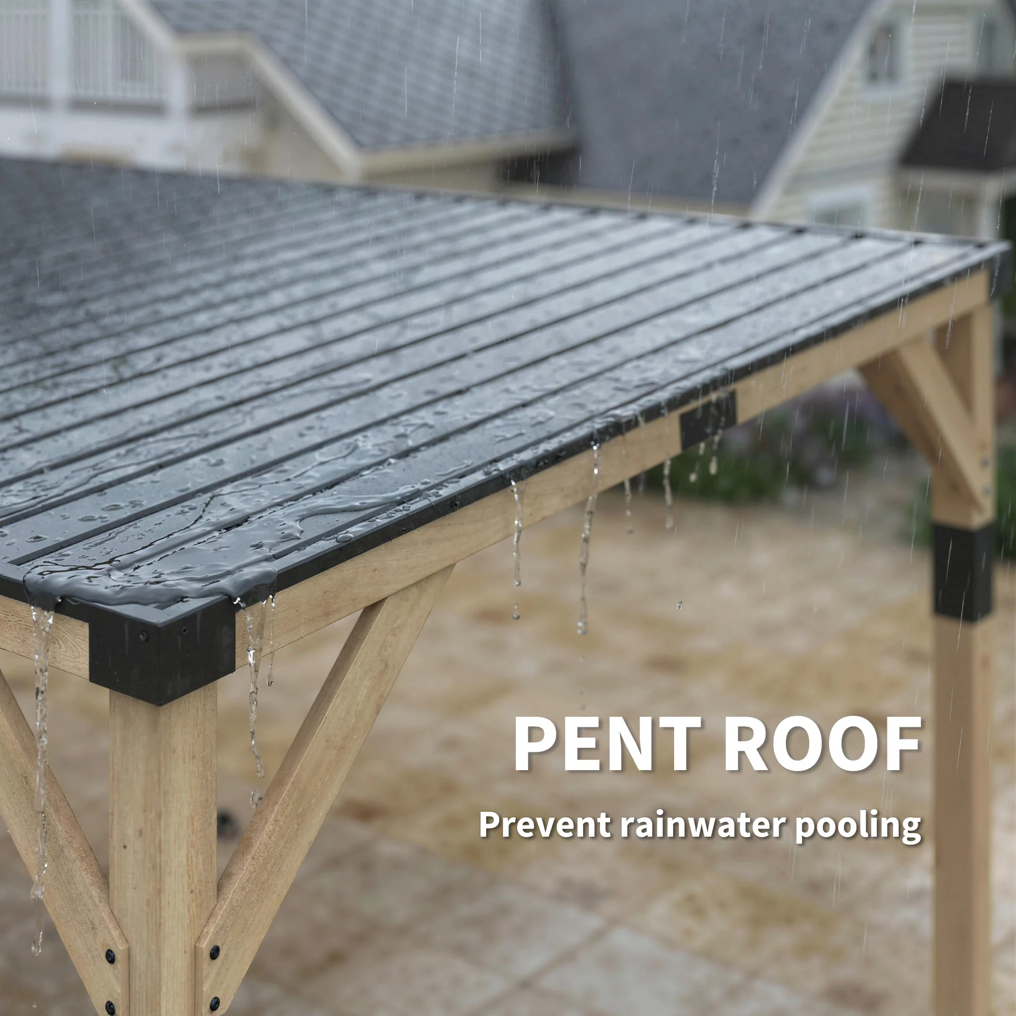 PerArbor 10' x 20' Wooden Lean-to Gazebo with Galvanized Steel Sloped Roof, Light Walnut - Image 8