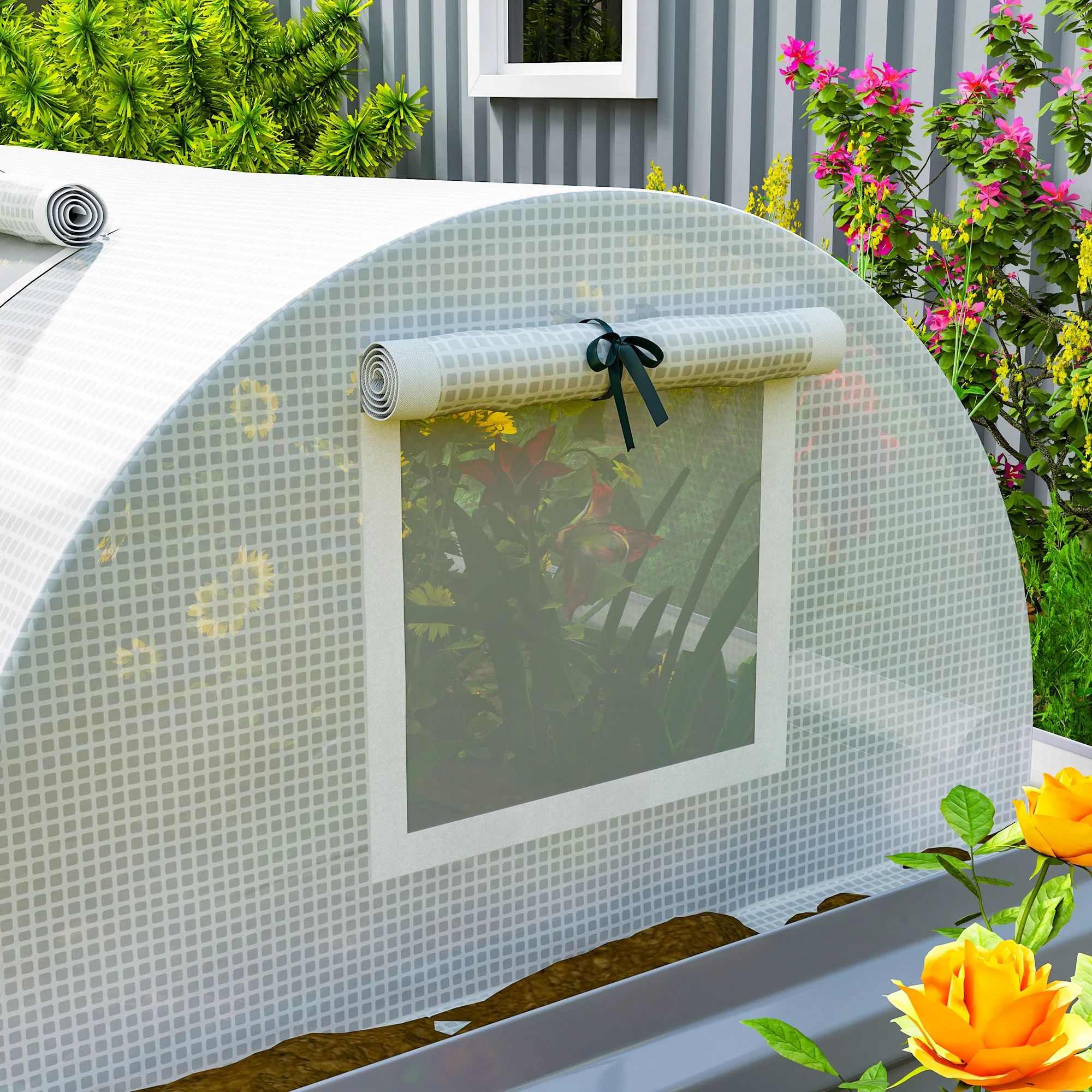 10' x 3' x 2' Portable Mini Greenhouse with 5 Mesh Windows, White - Image 11