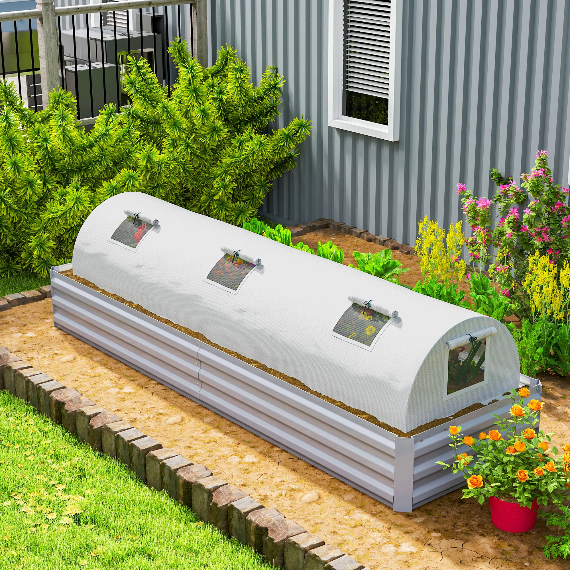 10' x 3' x 2' Portable Mini Greenhouse with 5 Mesh Windows, White - Image 3