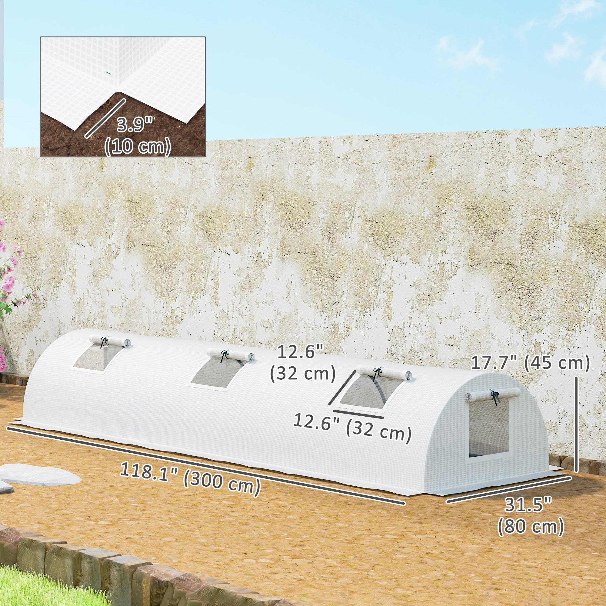 10' x 3' x 2' Portable Mini Greenhouse with 5 Mesh Windows, White - Image 5