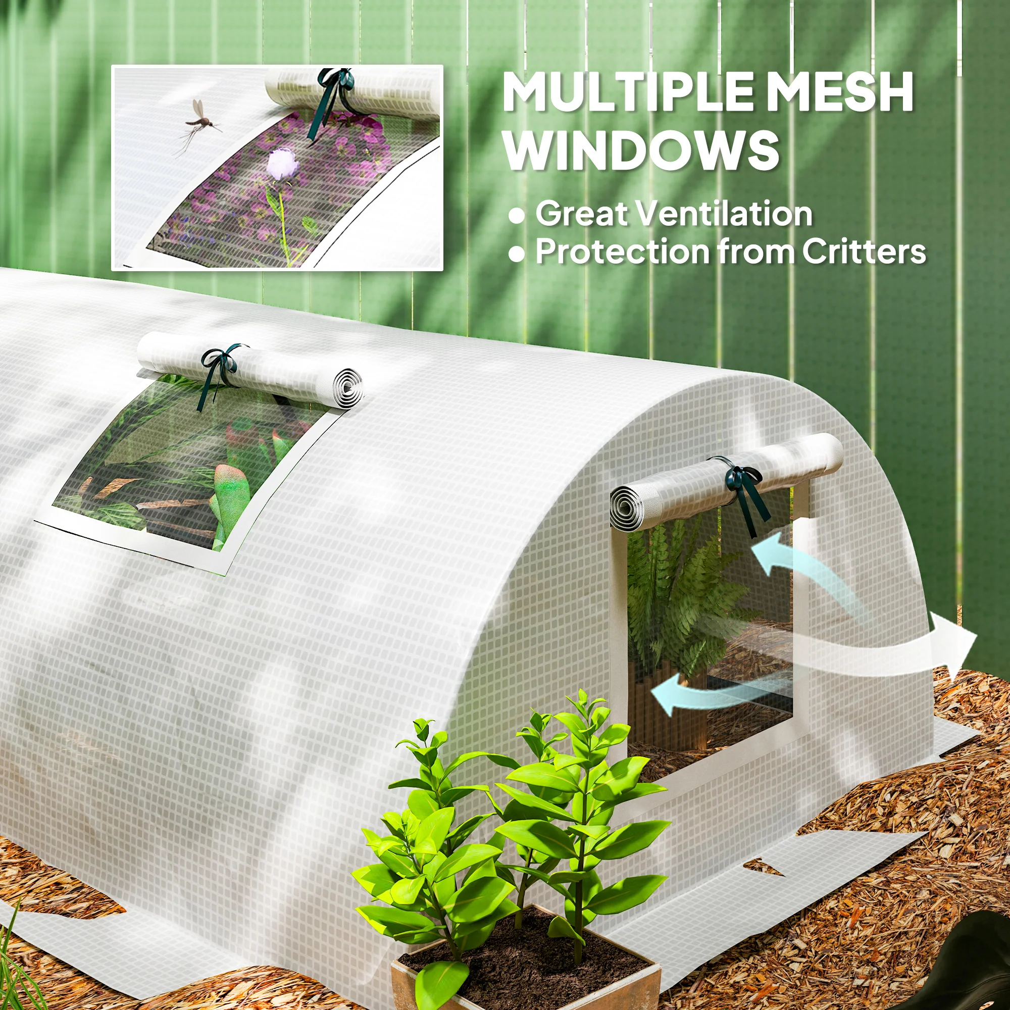 10' x 3' x 2' Portable Mini Greenhouse with 5 Mesh Windows, White - Image 7