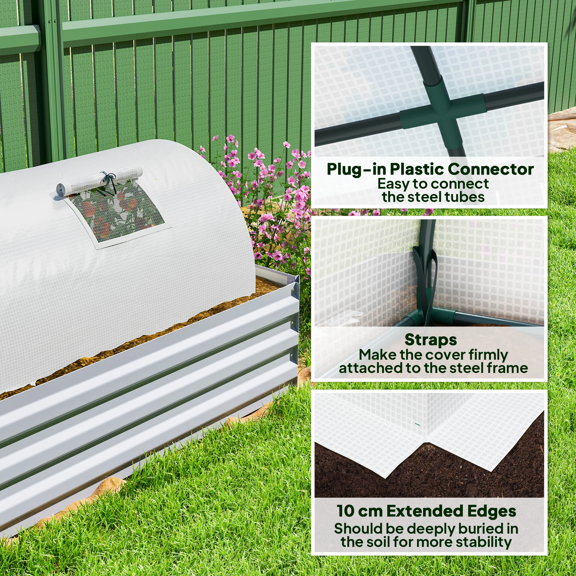 10' x 3' x 2' Portable Mini Greenhouse with 5 Mesh Windows, White - Image 8