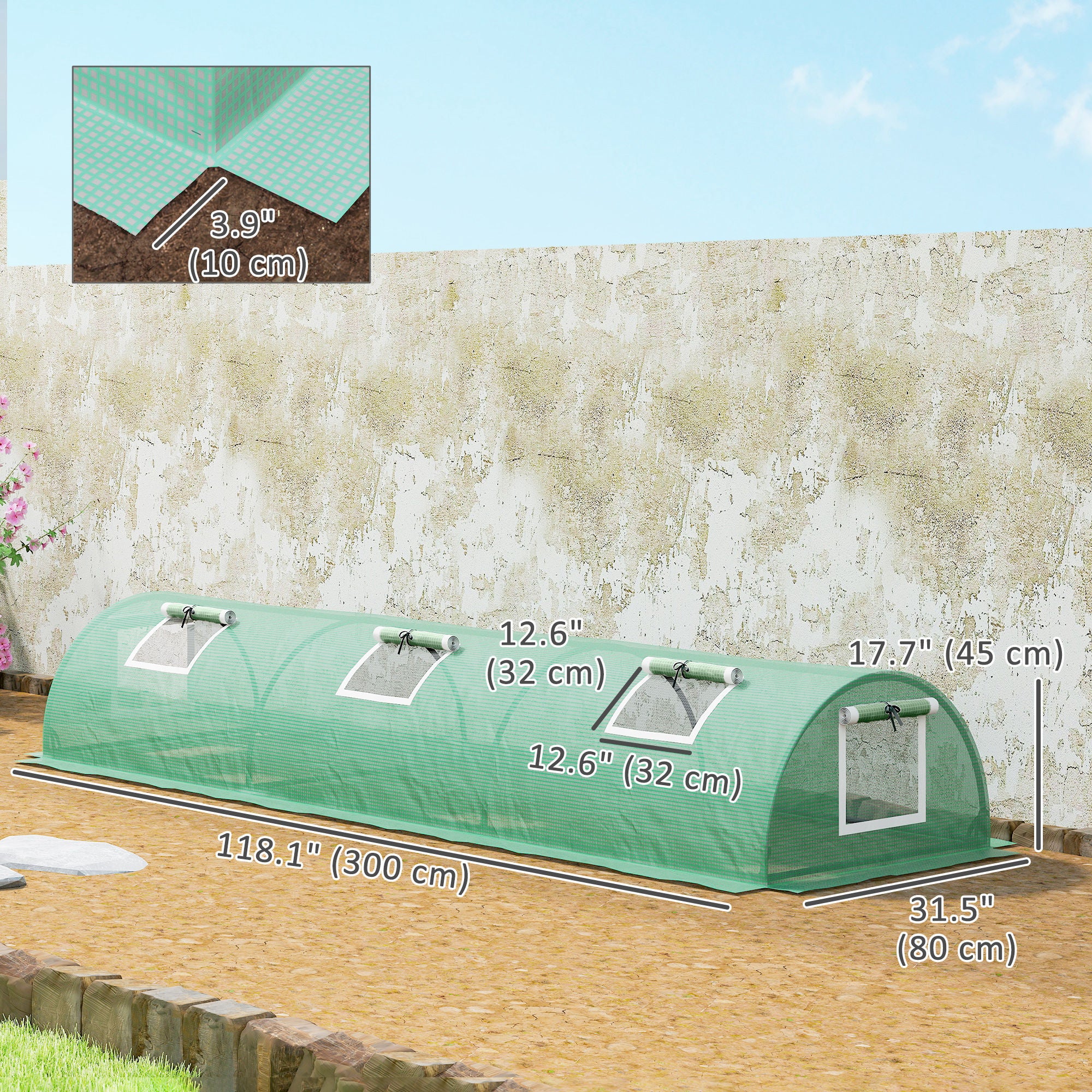 10' x 3' x 2' Portable Mini Greenhouse with 5 Mesh Windows, Green - Image 5