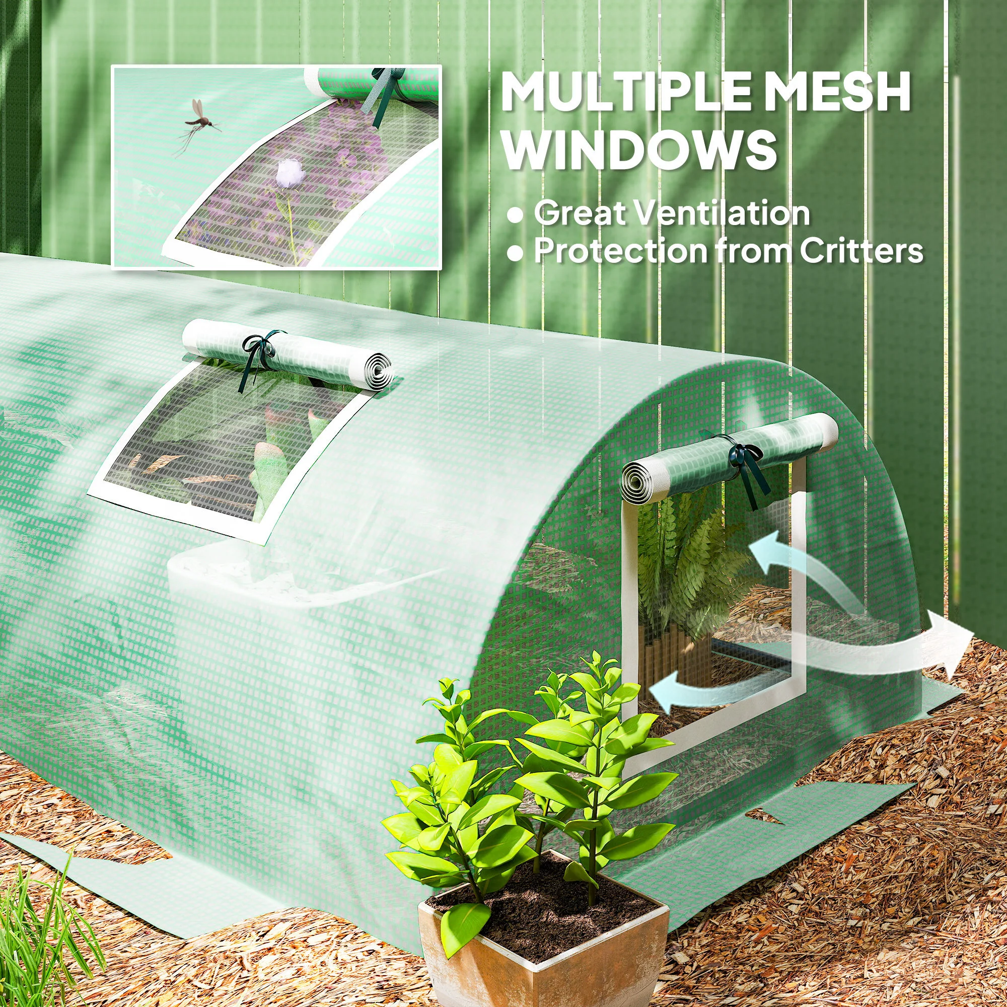 10' x 3' x 2' Portable Mini Greenhouse with 5 Mesh Windows, Green - Image 7
