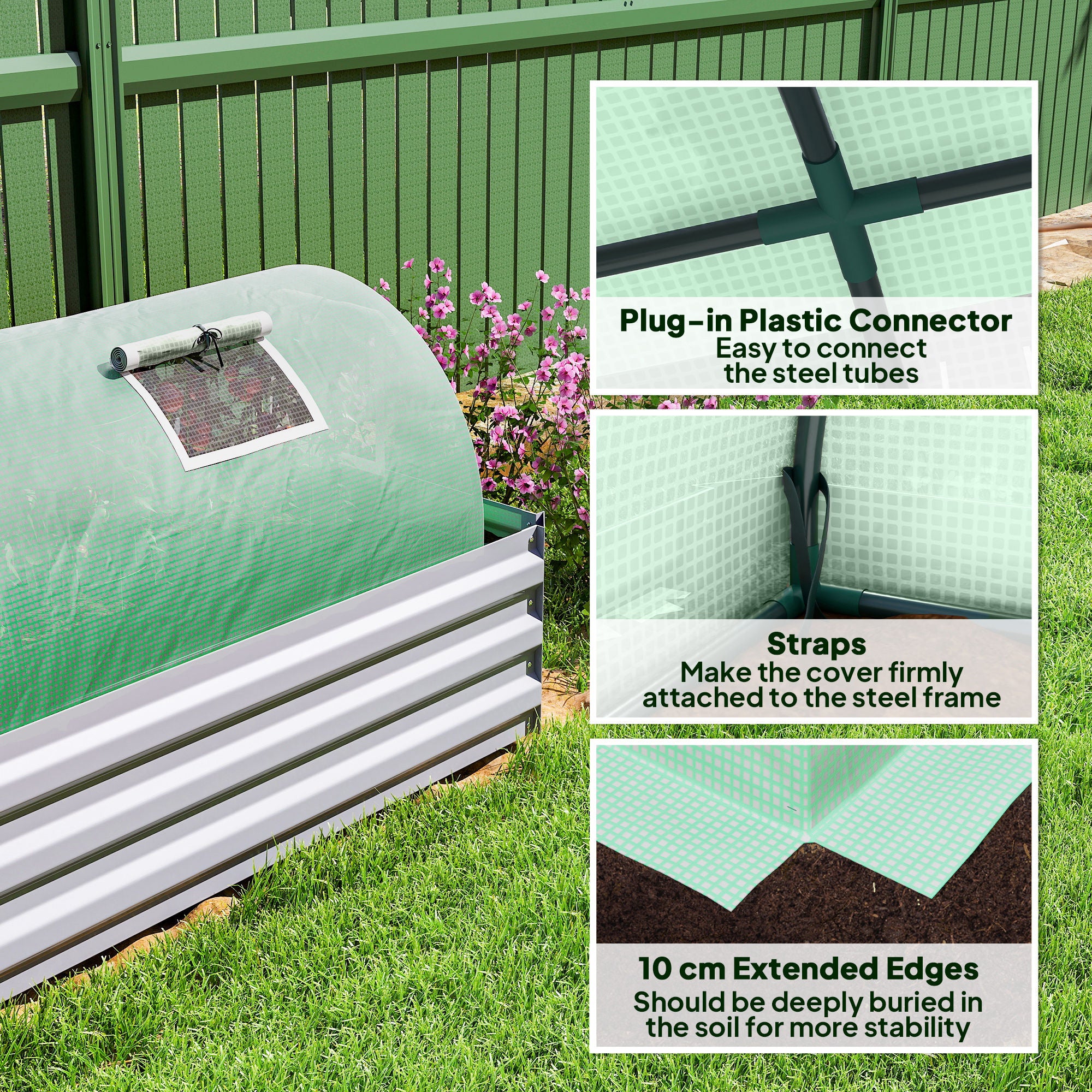 10' x 3' x 2' Portable Mini Greenhouse with 5 Mesh Windows, Green - Image 8