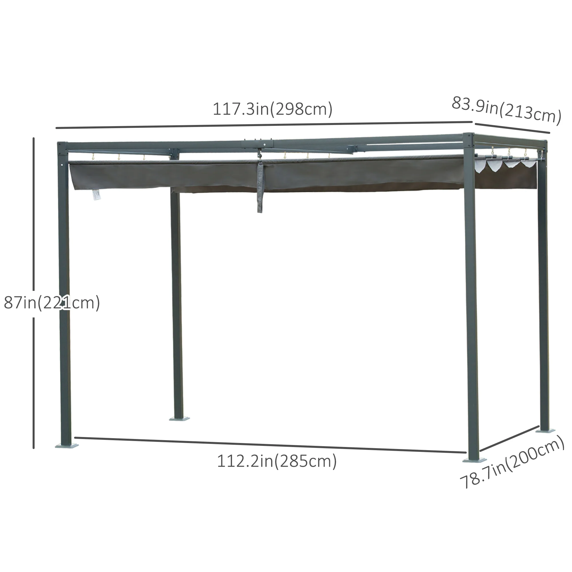 10' x 7' Retractable Pergola Canopy, Outdoor Sun Shade, Grey - Image 5