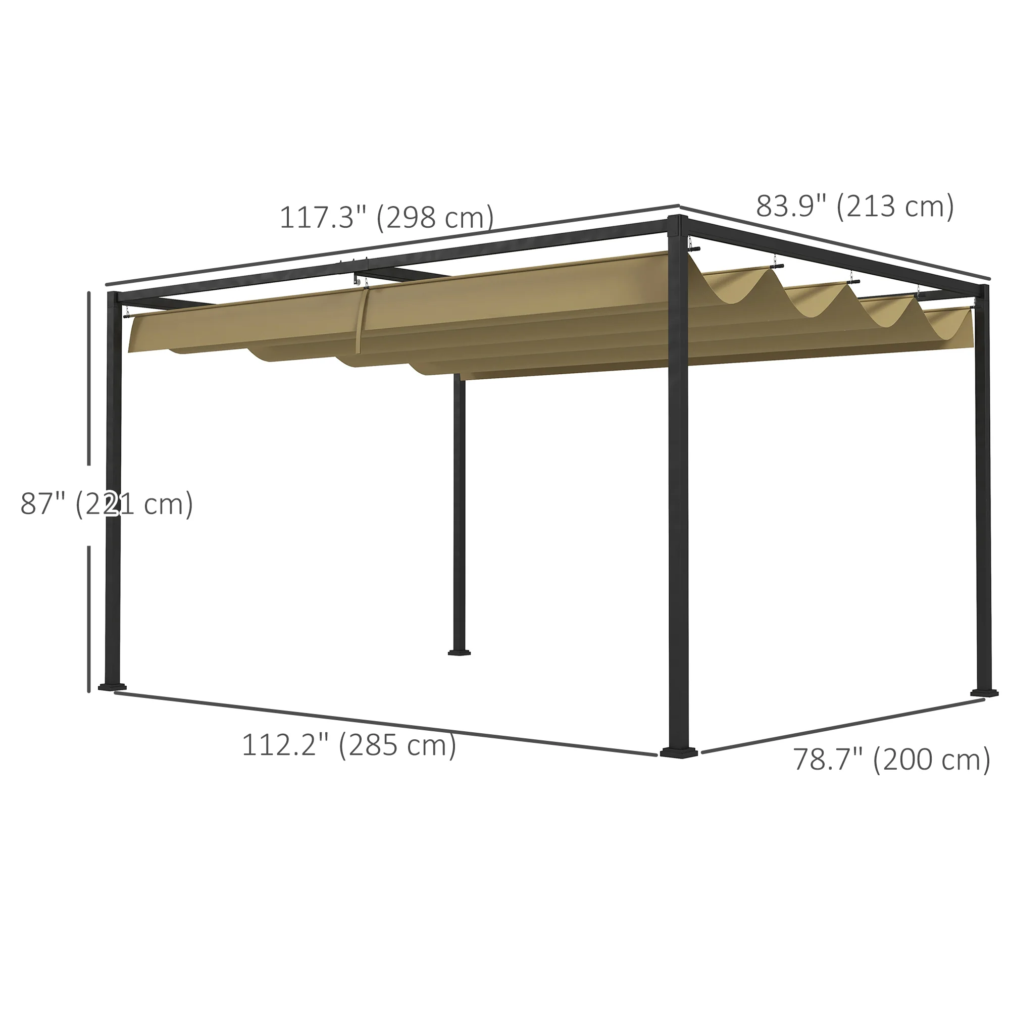 10' x 7' Retractable Pergola Canopy, Outdoor Sun Shade, Khaki - Image 5