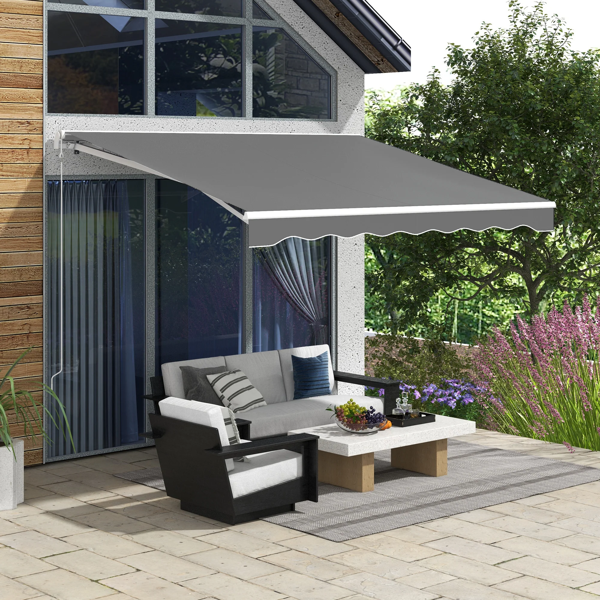 10' x 8' Electric Retractable Awning with Remote Control & Manual Crank Handle, Light Grey - Image 3