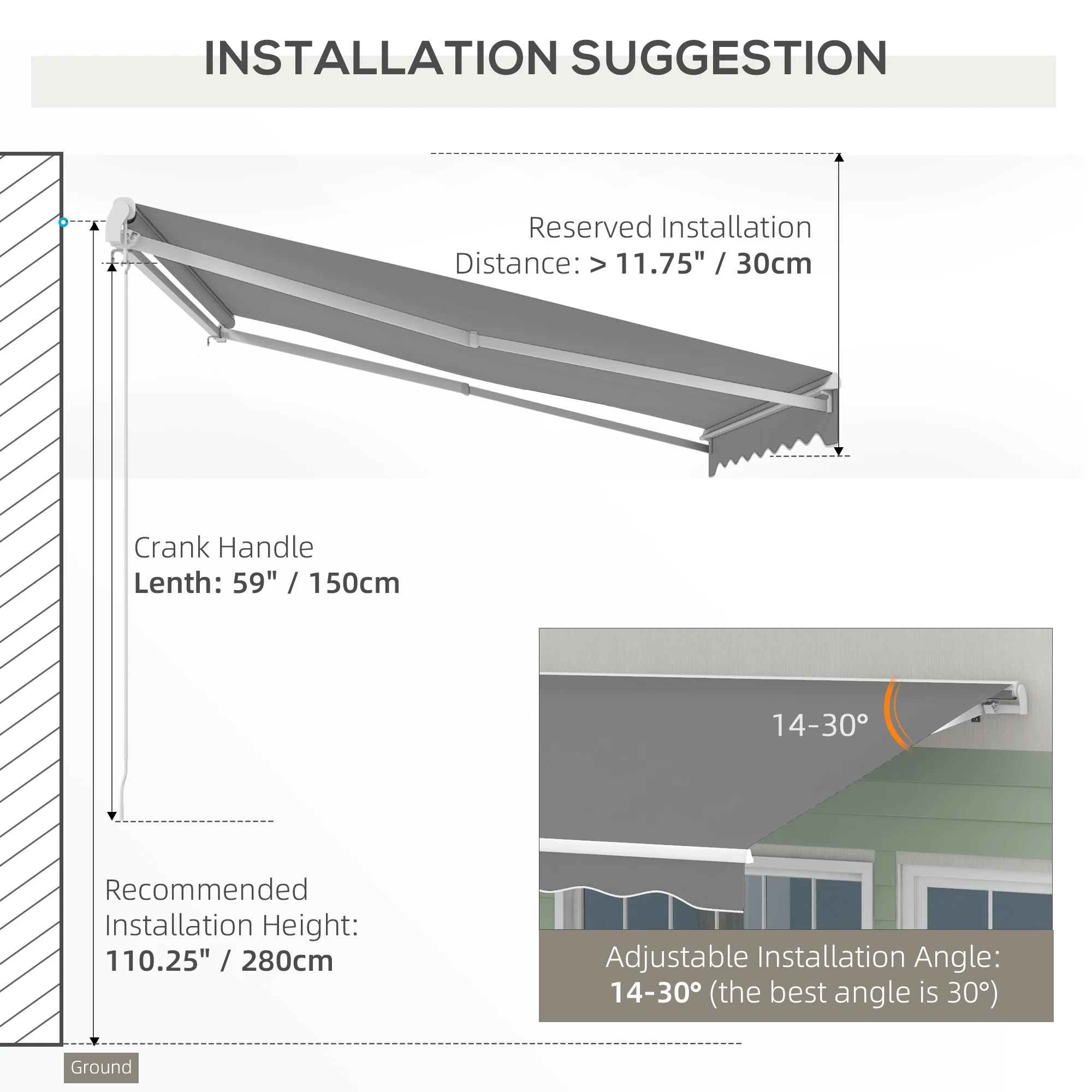 10' x 8' Electric Retractable Awning with Remote Control & Manual Crank Handle, Light Grey - Image 8