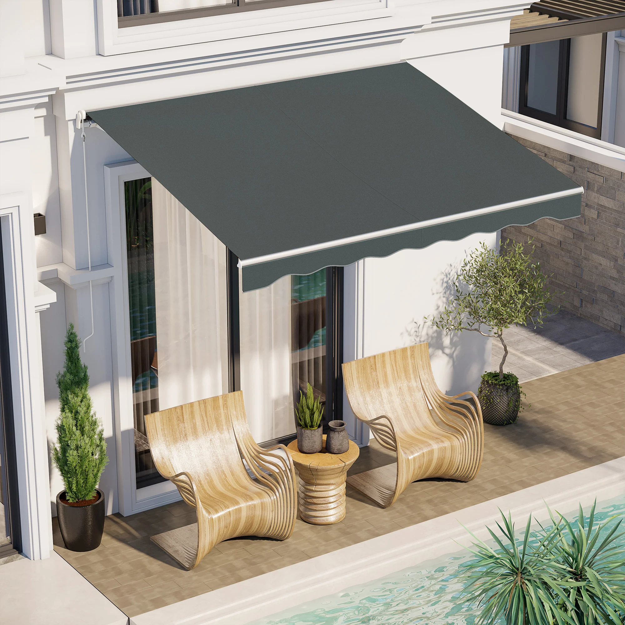 10' x 8' Electric Retractable Awning with Remote Control & Manual Crank Handle, Grey - Image 3