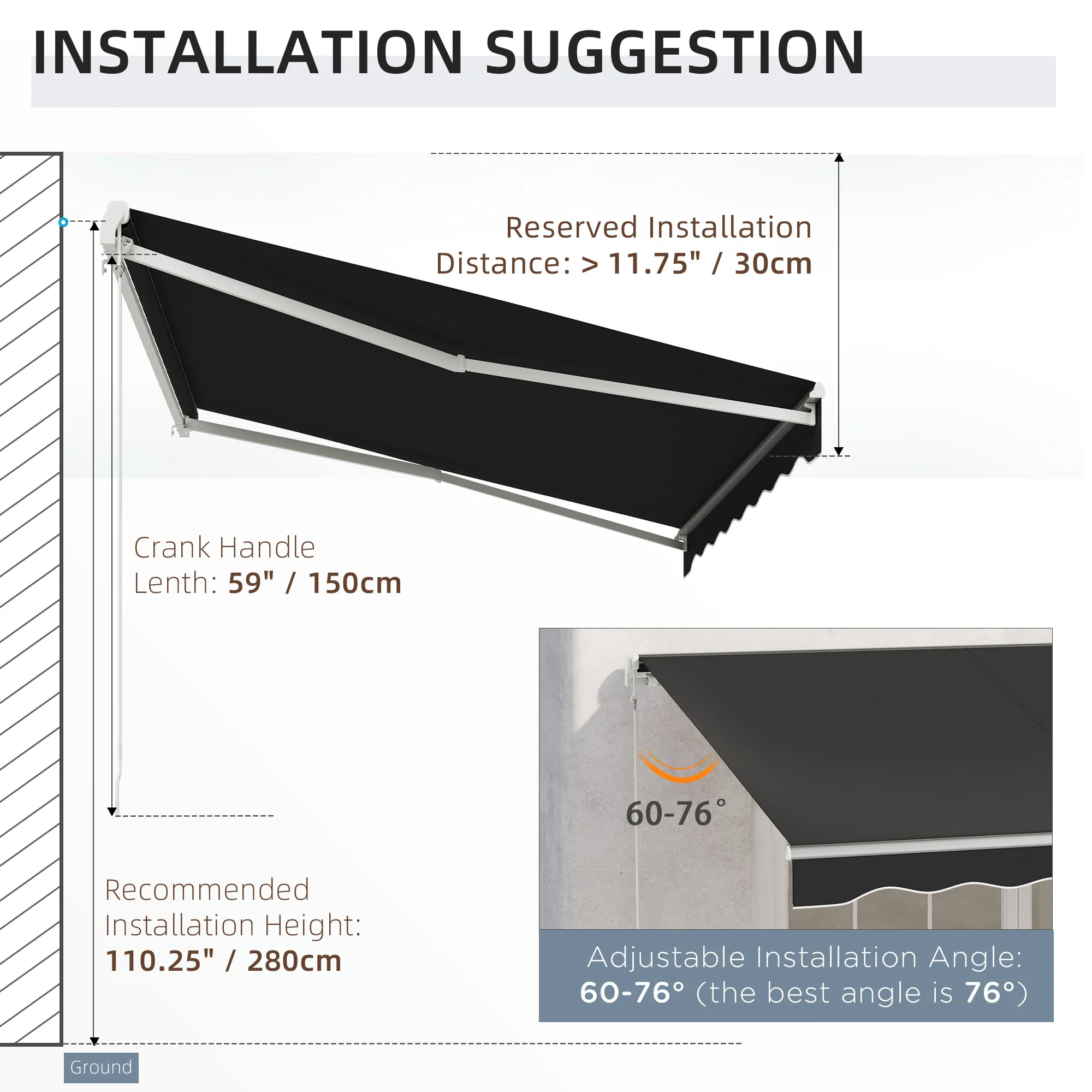 10' x 8' Electric Retractable Awning with Remote Control & Manual Crank Handle, Black - Image 8