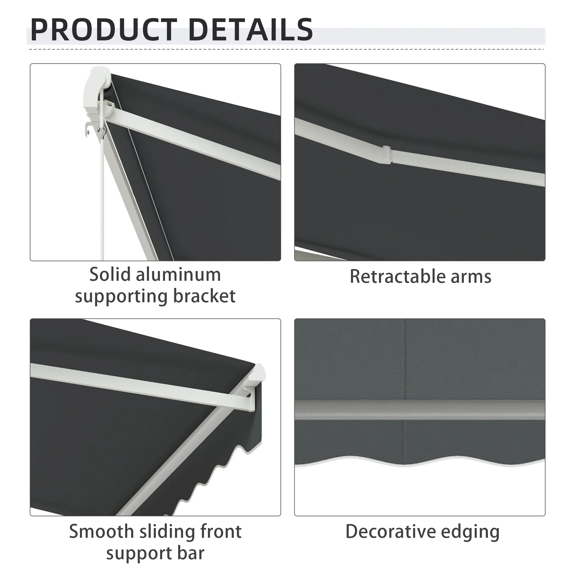 10' x 8' Electric Retractable Awning with Remote Control & Manual Crank Handle, Grey - Image 9