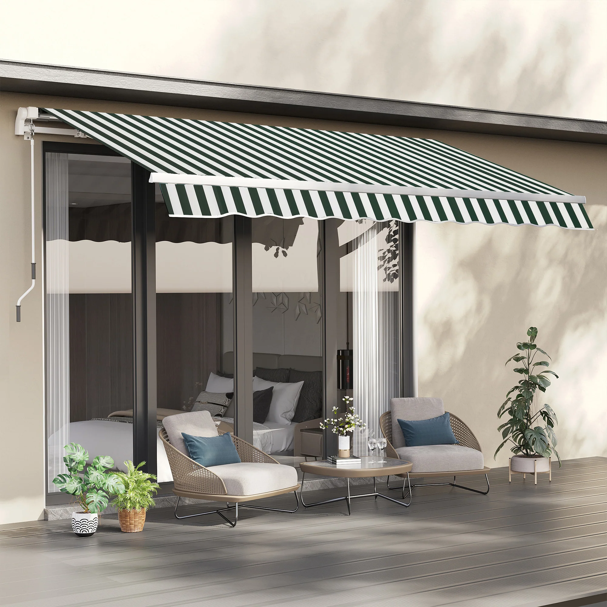 10' x 8' Retractable Awning Fabric Replacement, 280gsm UV Resistant Fabric, Green and White - Image 3