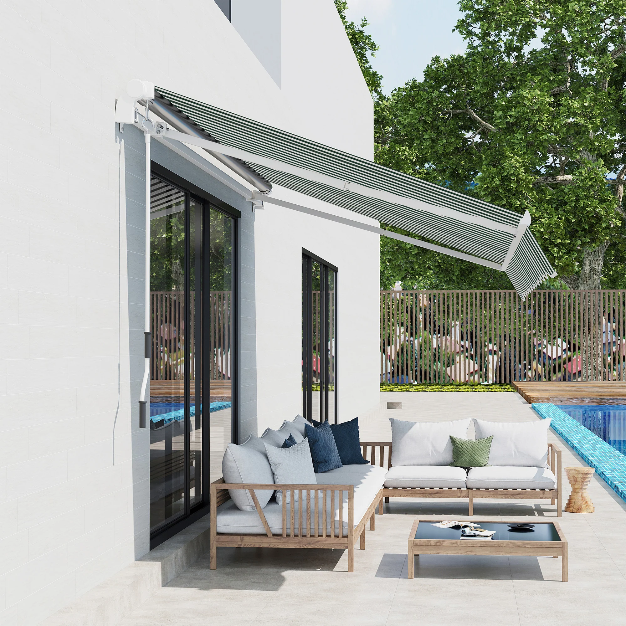 10' x 8' Retractable Awning Fabric Replacement, 280gsm UV Resistant Fabric, Green and White - Image 4