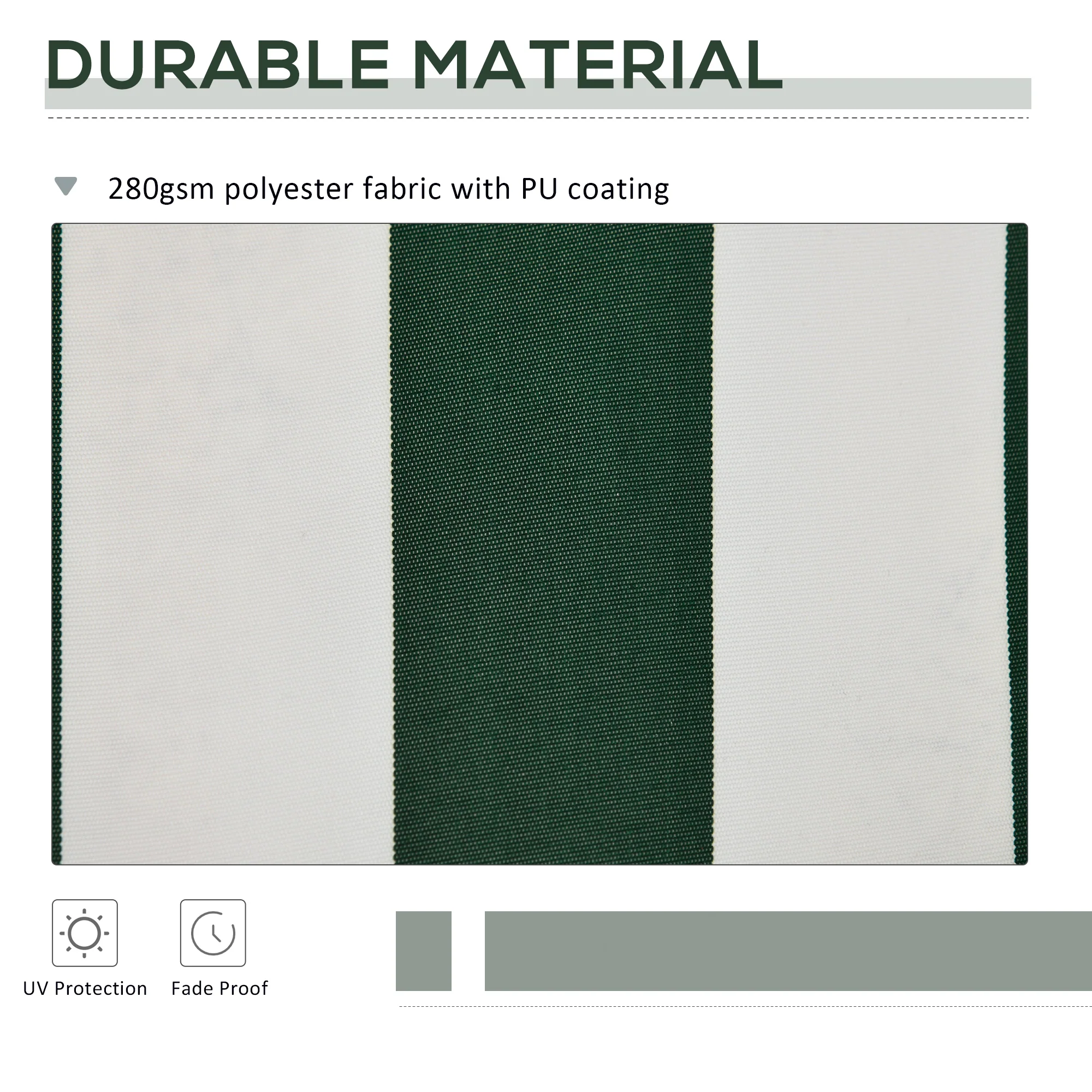 10' x 8' Retractable Awning Fabric Replacement, 280gsm UV Resistant Fabric, Green and White - Image 6