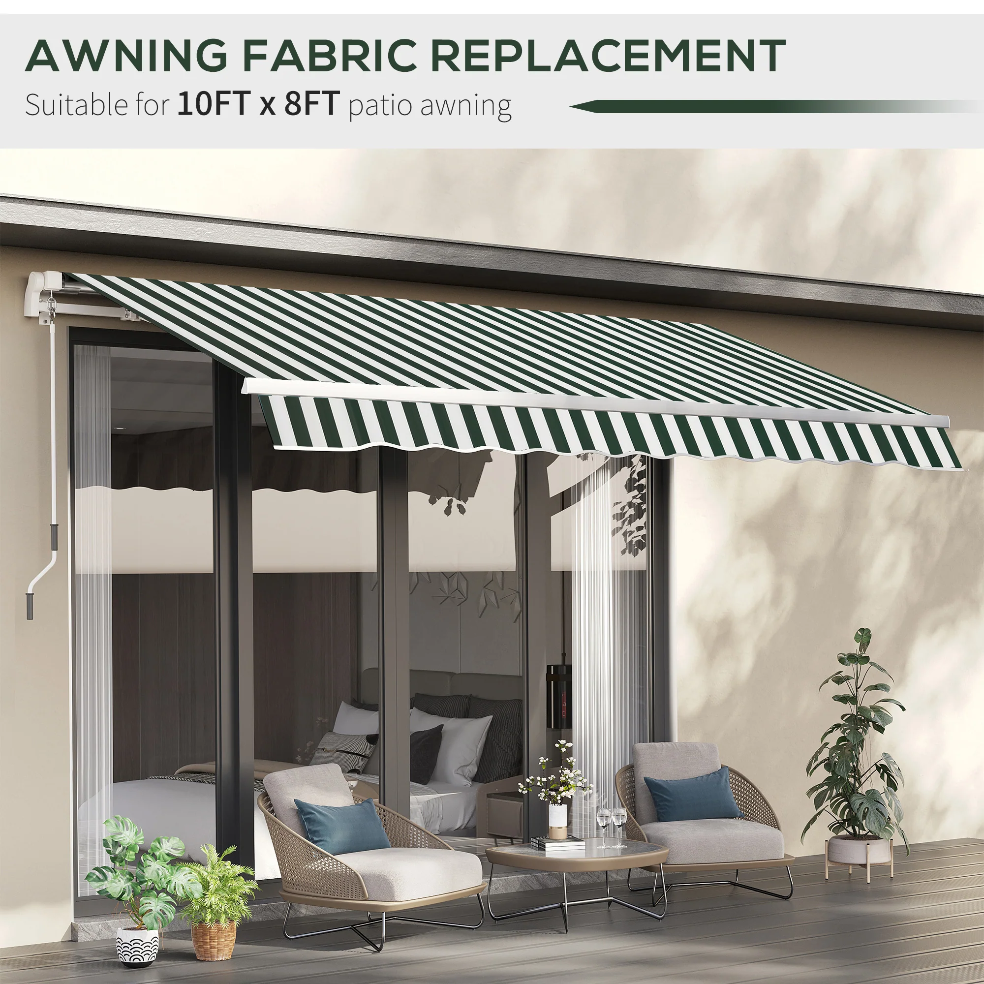 10' x 8' Retractable Awning Fabric Replacement, 280gsm UV Resistant Fabric, Green and White - Image 8