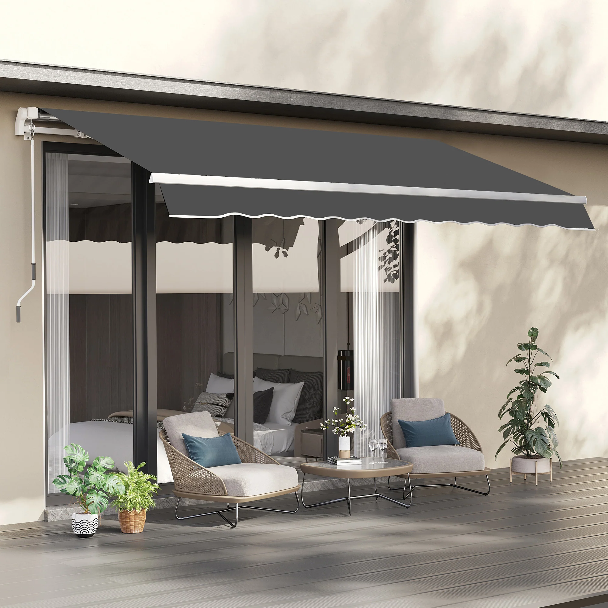 10' x 8' Retractable Awning Fabric Replacement, 280gsm UV Resistant Fabric, Grey - Image 3