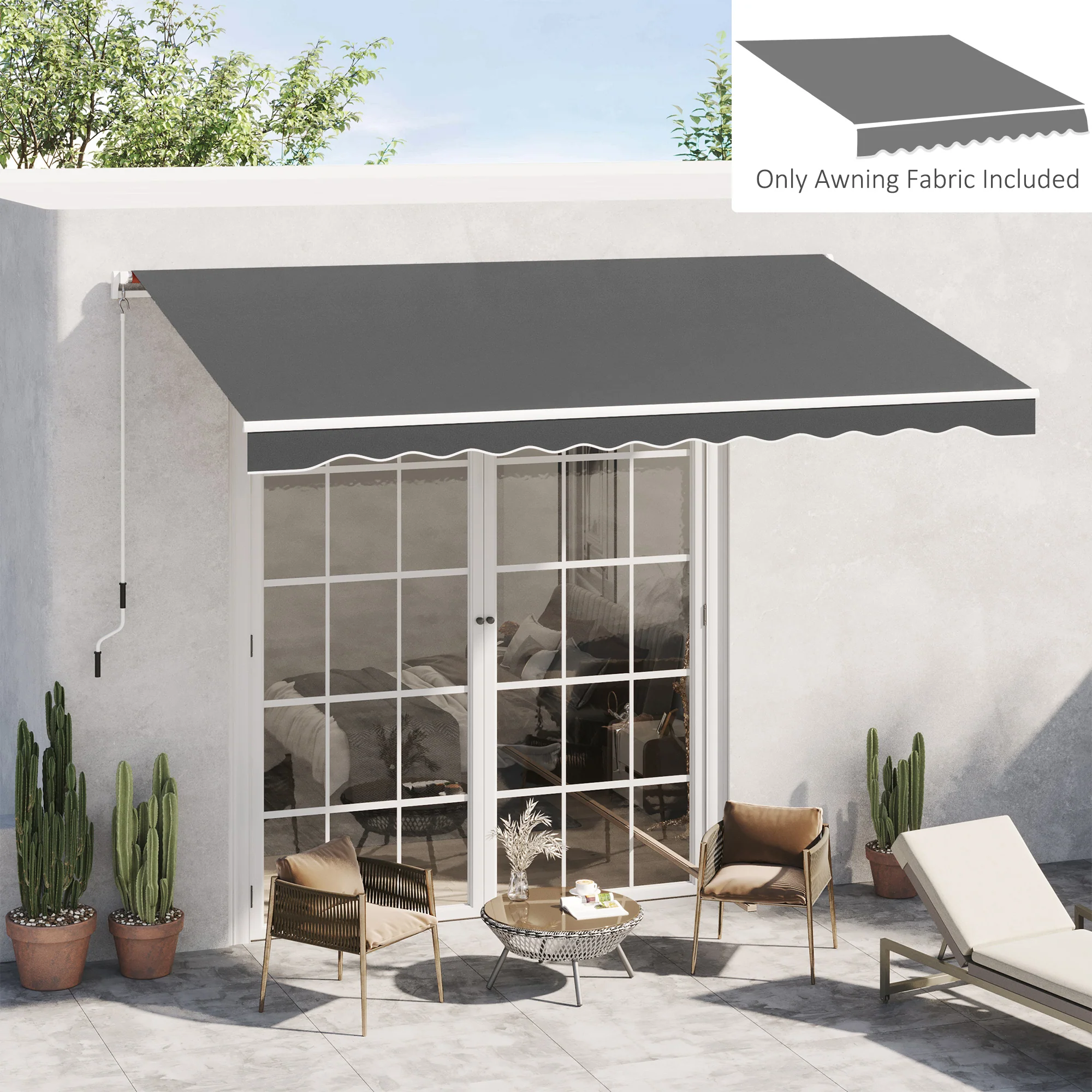 10' x 8' Retractable Awning Fabric Replacement, 280gsm UV Resistant Fabric, Grey - Image 4