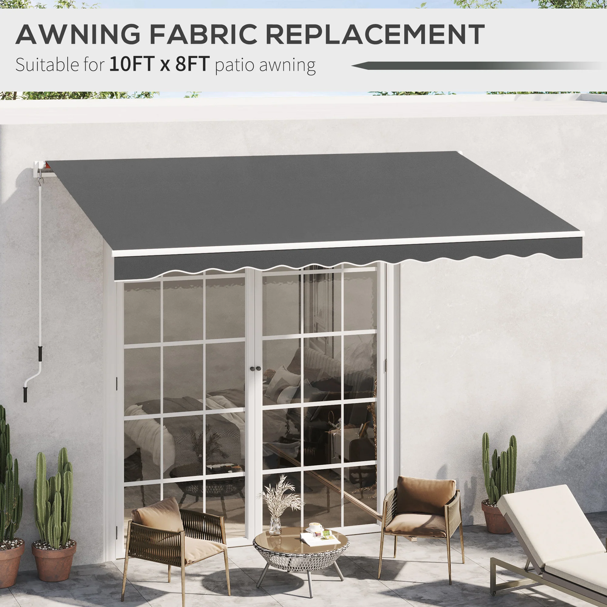 10' x 8' Retractable Awning Fabric Replacement, 280gsm UV Resistant Fabric, Grey - Image 8