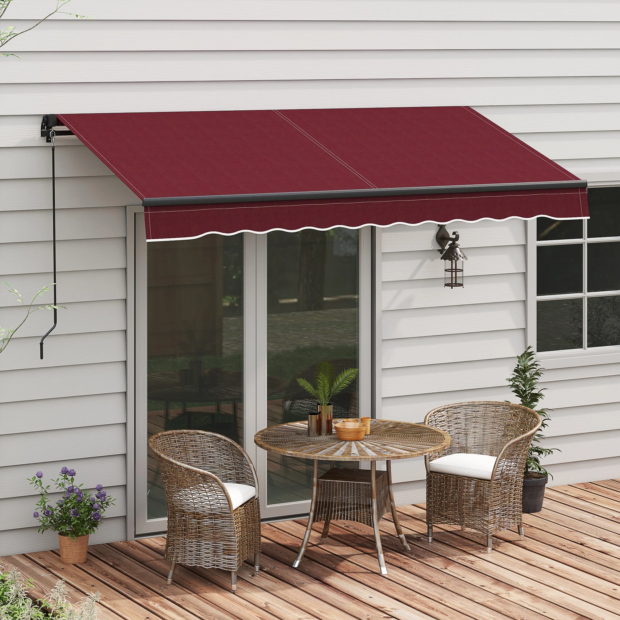 10' x 8' Retractable Awning with Manual Crank, 280gsm UV Resistant Fabric and Aluminum Frame, Wine Red - Image 4