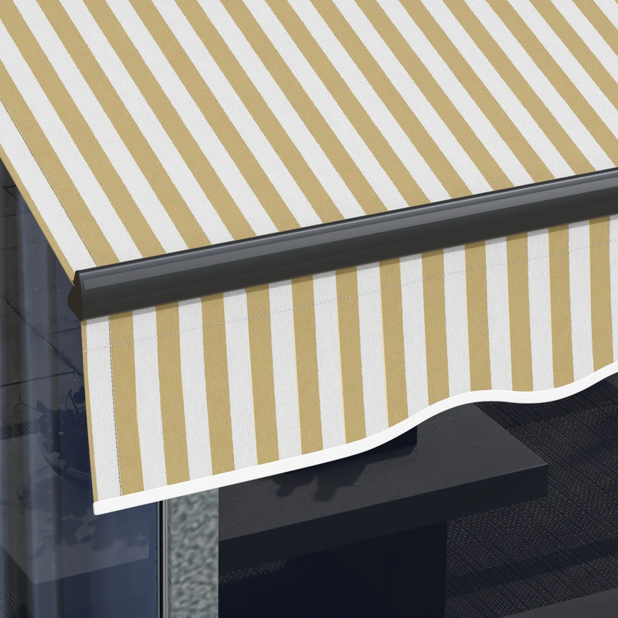 10' x 8' Retractable Awning, Patio Awning Sunshade Shelter with Manual Crank Handle, 280gsm UV Resistant Fabric and Aluminum Frame for Deck, Balcony, Yard, Beige and White - Image 11