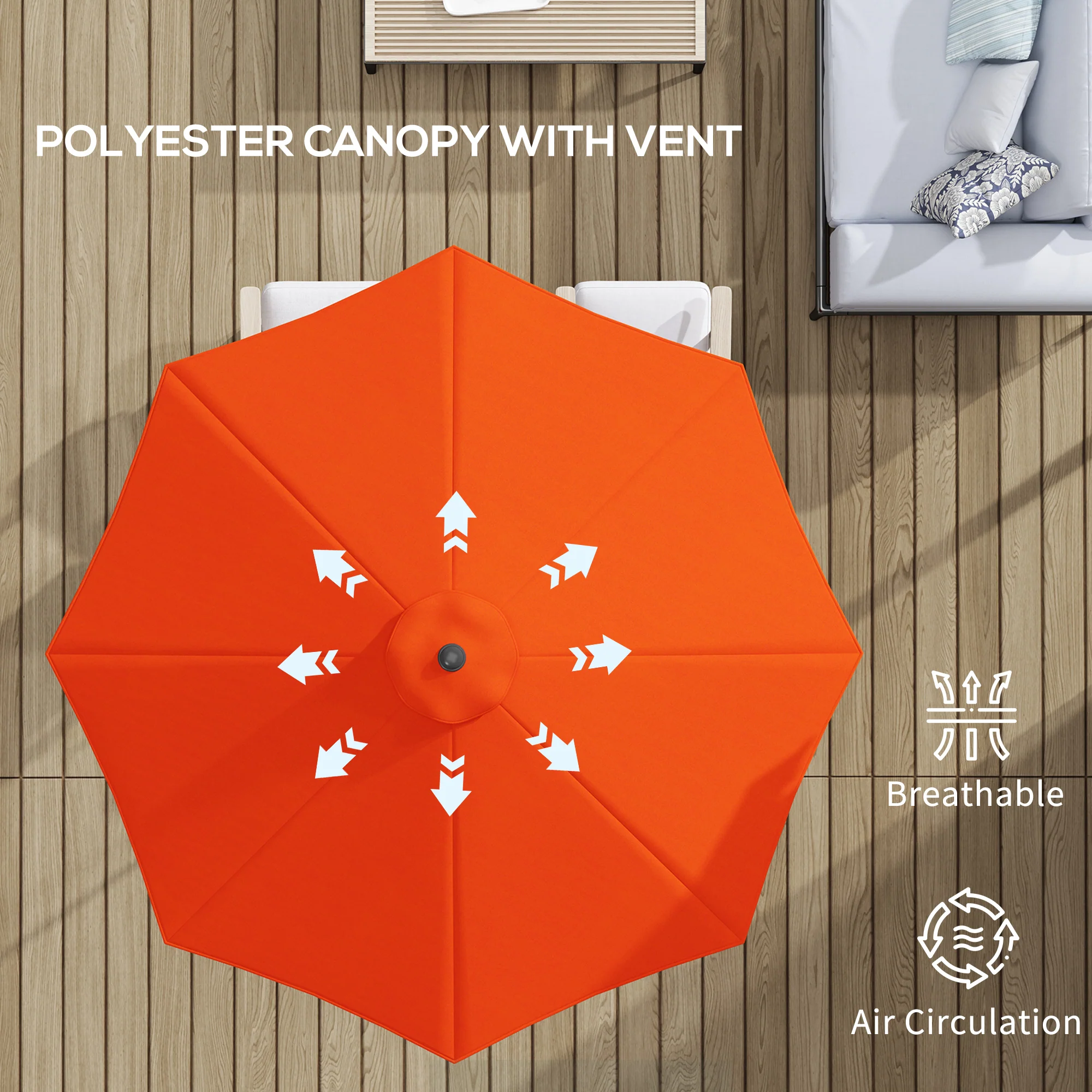 10' x 8' Round Market Umbrella with Crank and Tilt, Orange - Image 10