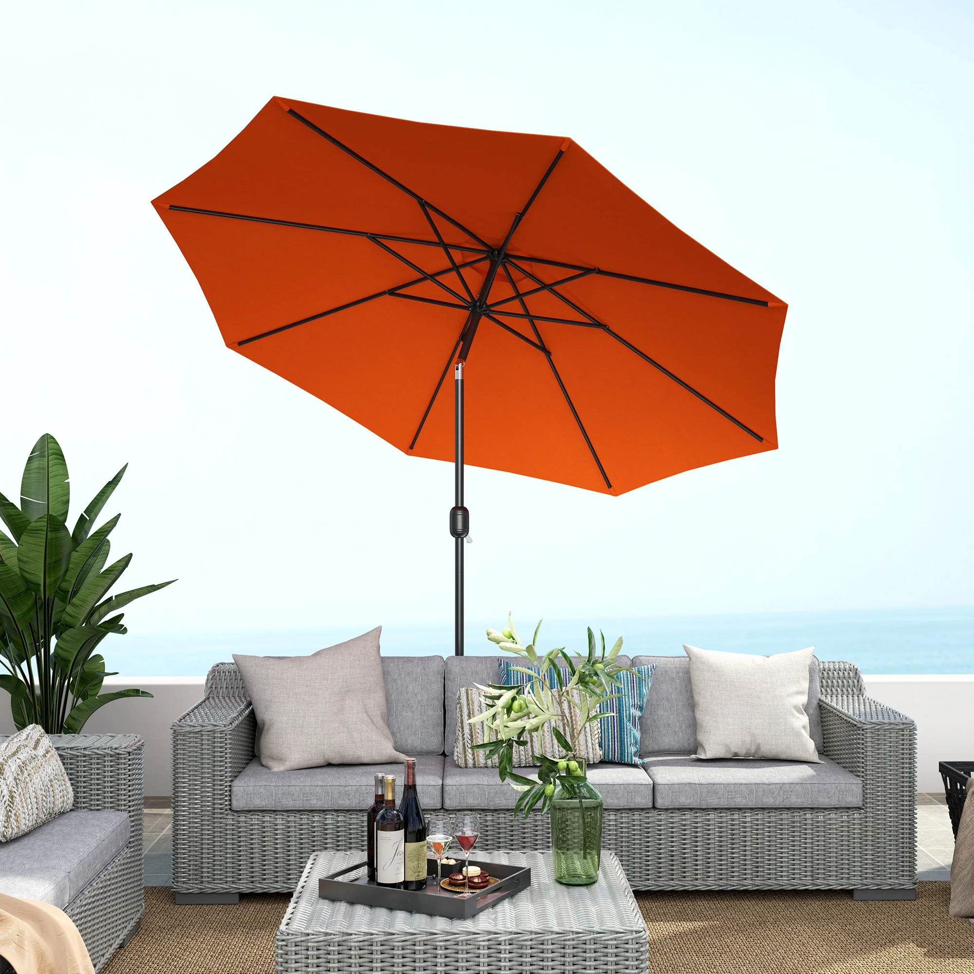 10' x 8' Round Market Umbrella with Crank and Tilt, Orange - Image 11