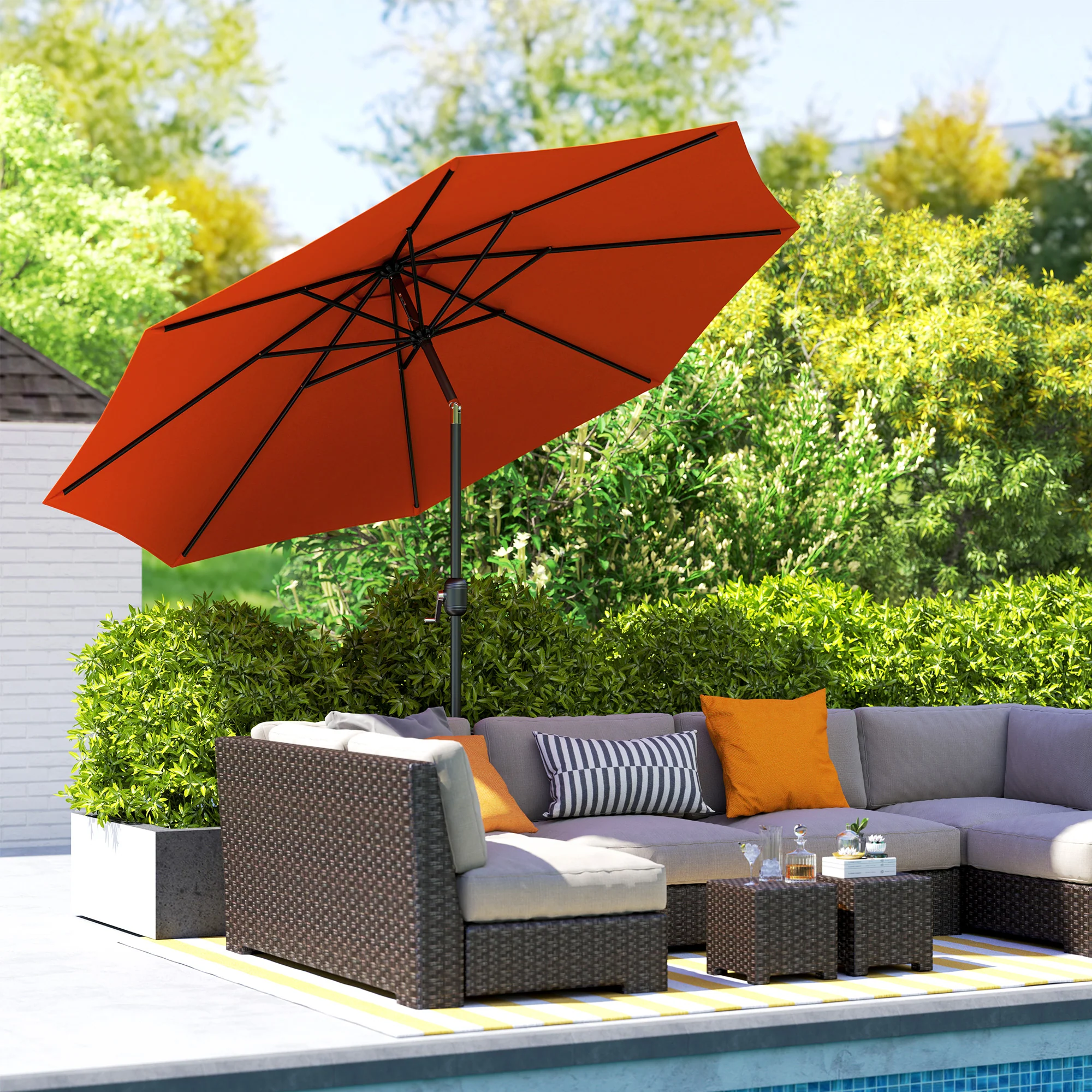 10' x 8' Round Market Umbrella with Crank and Tilt, Orange - Image 3