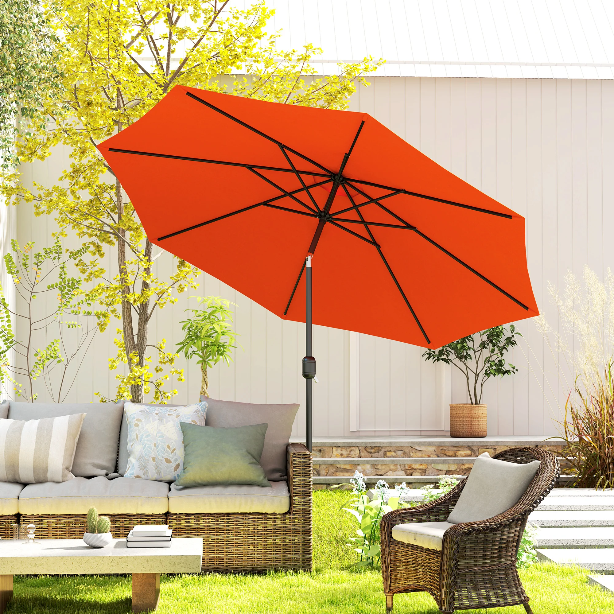 10' x 8' Round Market Umbrella with Crank and Tilt, Orange - Image 4