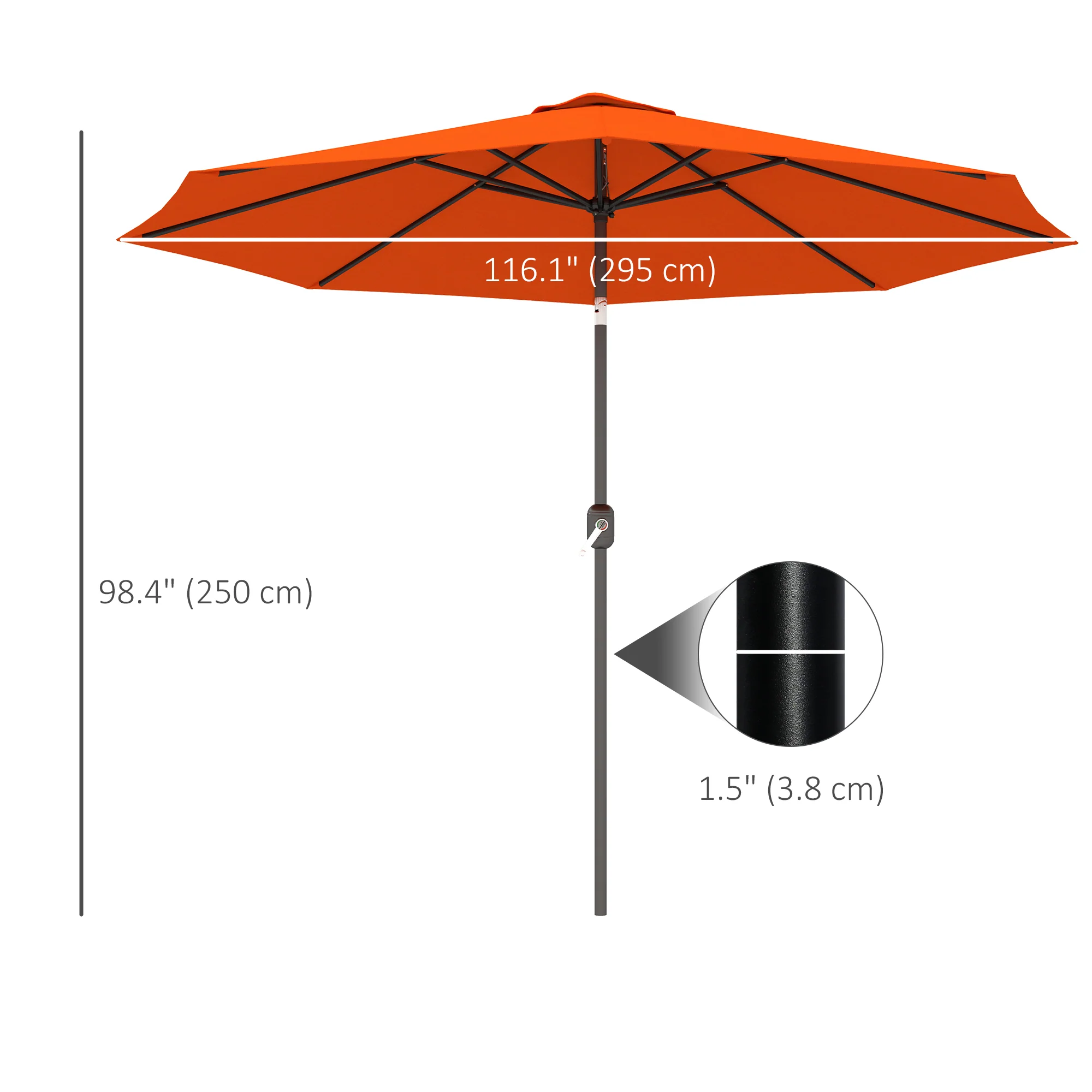 10' x 8' Round Market Umbrella with Crank and Tilt, Orange - Image 5