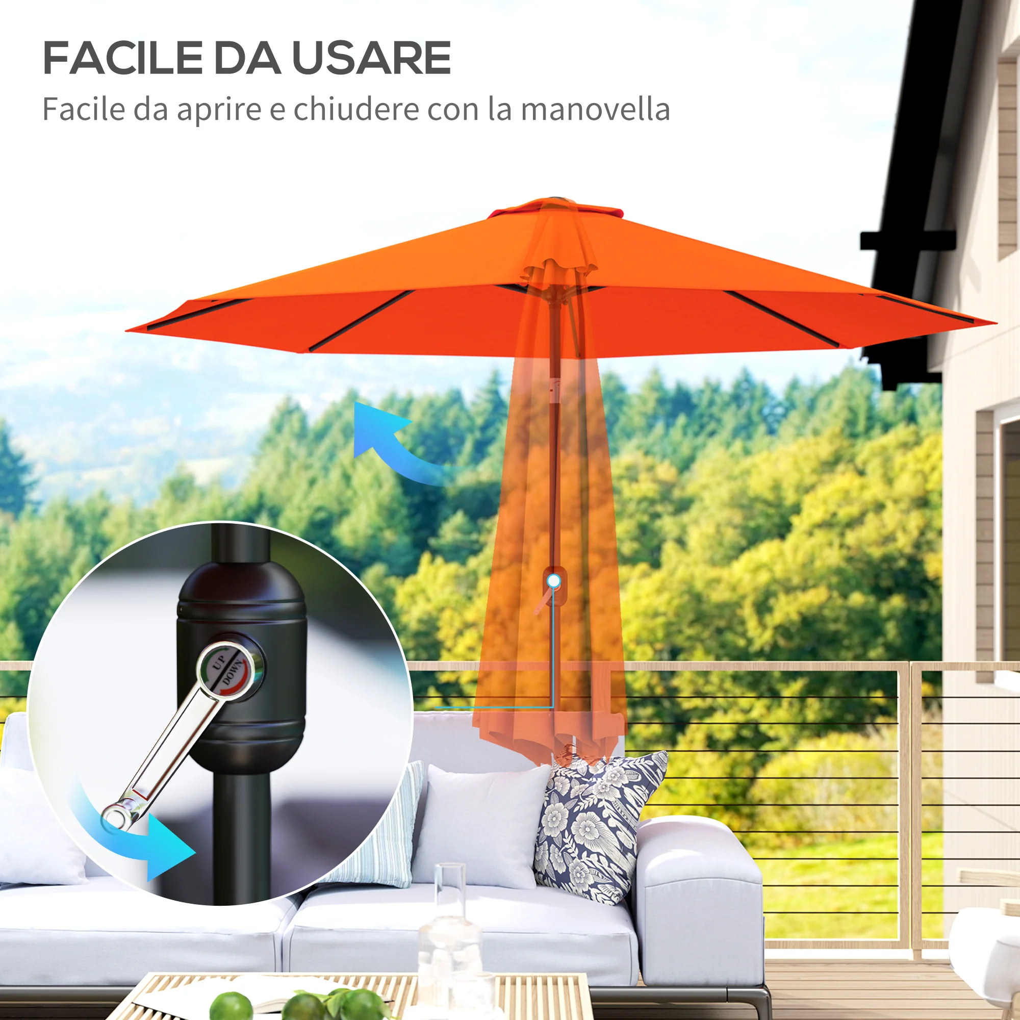 10' x 8' Round Market Umbrella with Crank and Tilt, Orange - Image 6